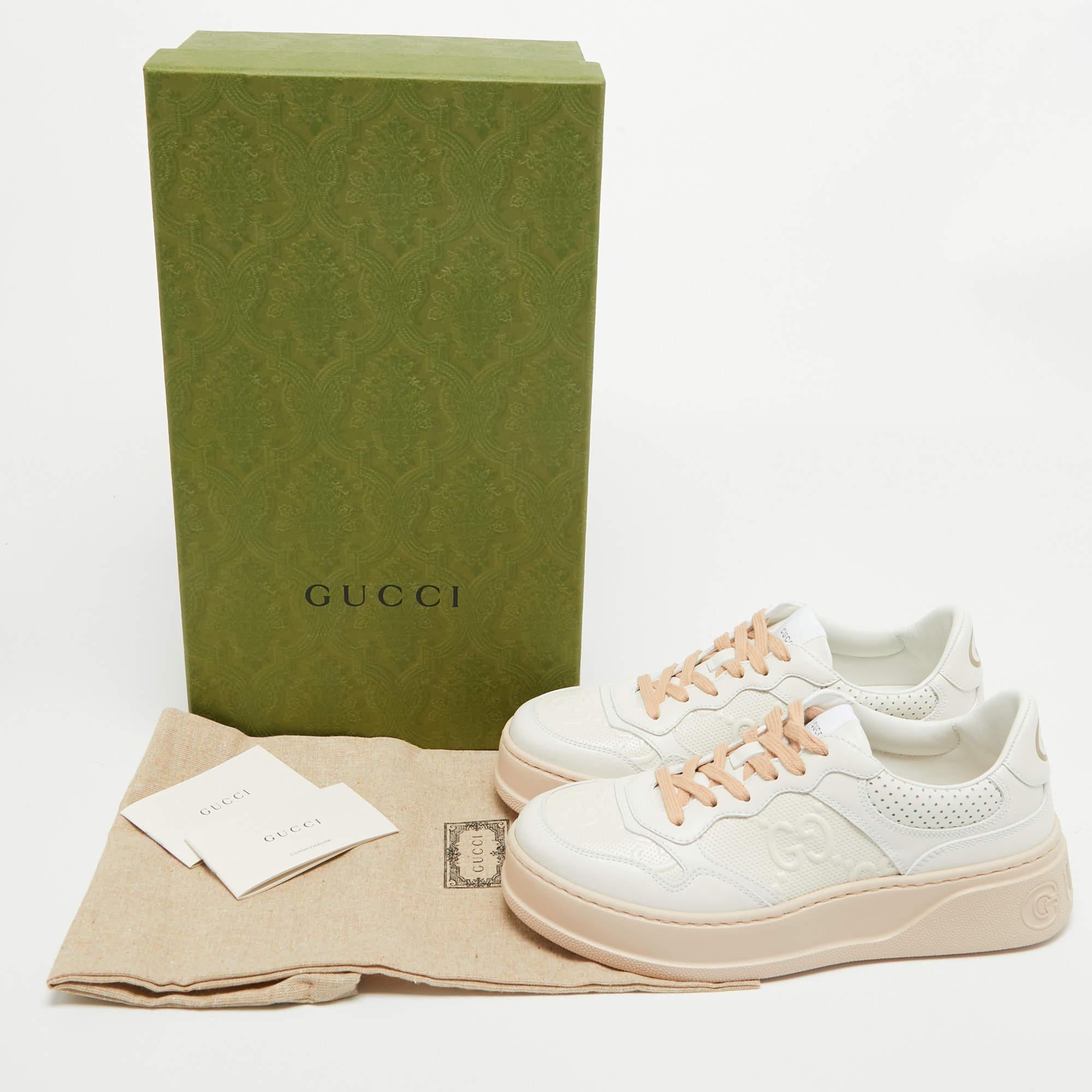 Gucci White GG Embossed Leather Low Top Sneakers Size 37 5