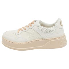 Gucci White GG Embossed Leather Low Top Sneakers Size 37