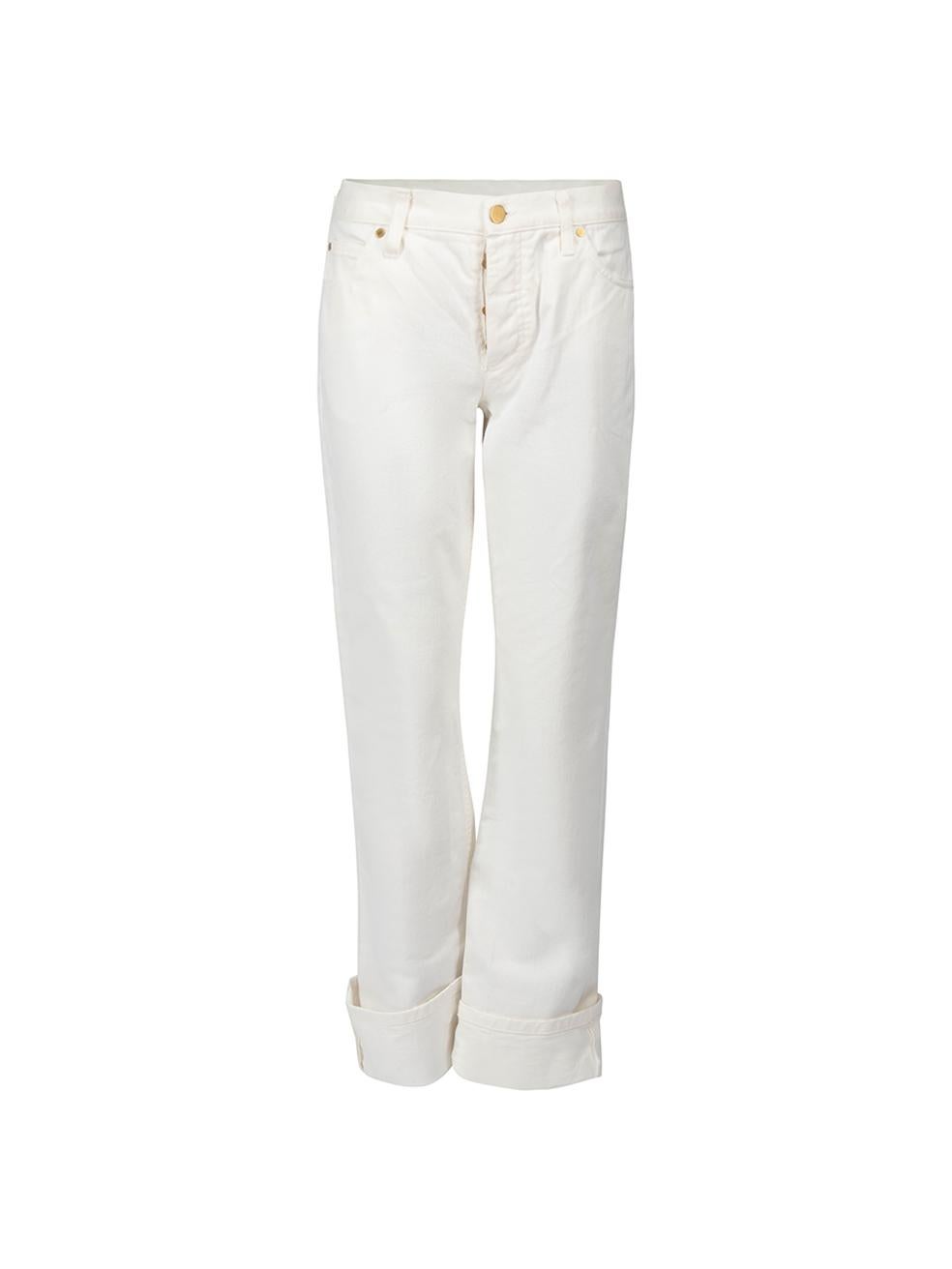 Gucci Weiße GG bestickte Logo-Jeans Größe L im Angebot