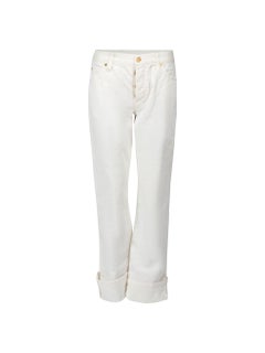 Used Gucci White GG Embroidered Logo Jeans Size L