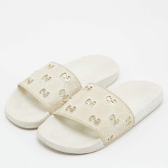 Gucci White GG Laser Cut Rubber Slides Size 38