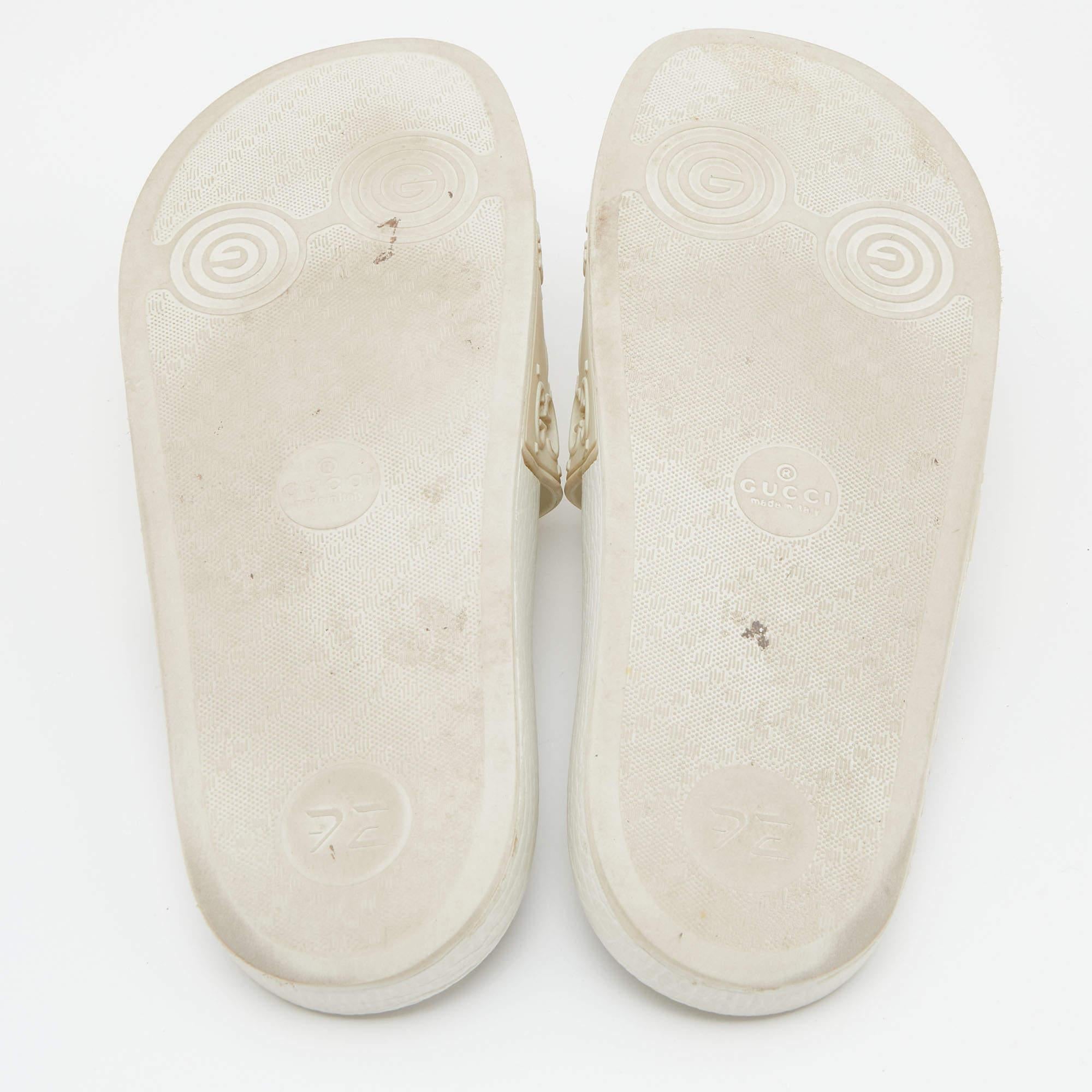 Gucci White GG Laser Cut Rubber Slides Size 38 2