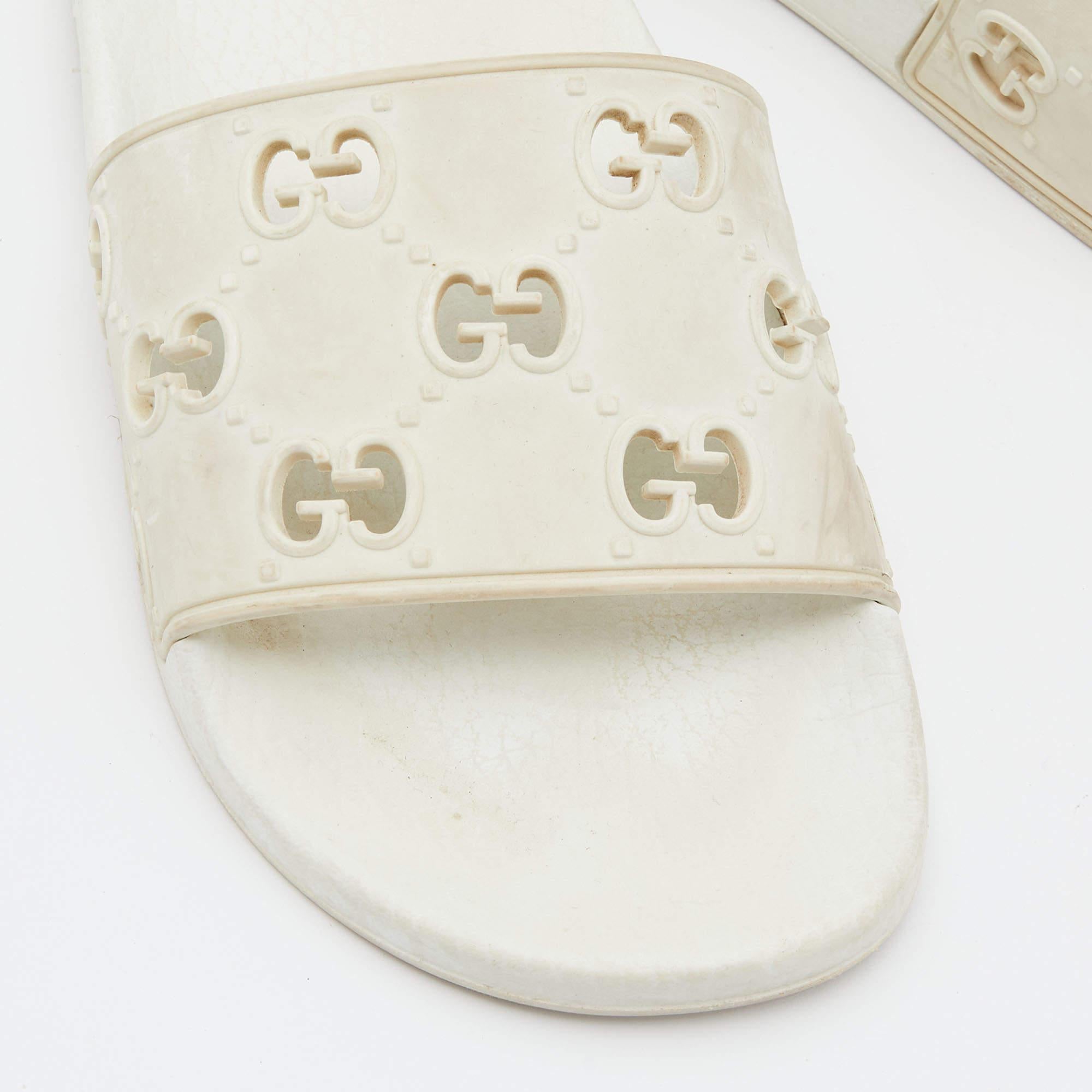 Gucci White GG Laser Cut Rubber Slides Size 38 4