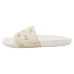 Gucci White GG Laser Cut Rubber Slides Size 38