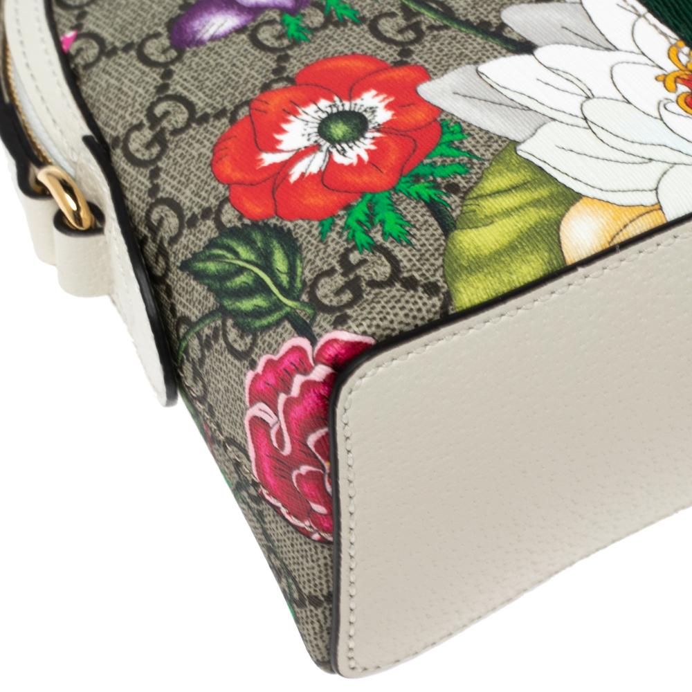 Gucci White GG Supreme Canvas and Leather Small GG Ophidia Floral Shoulder Bag 4