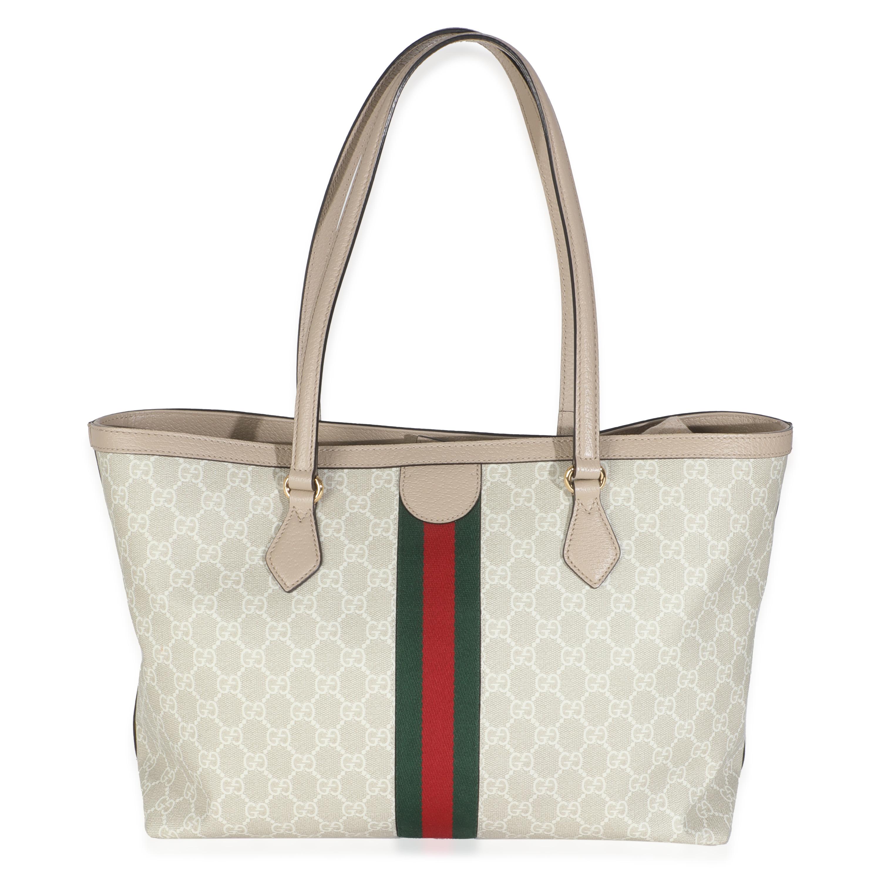 Listing Title: Gucci White GG Supreme Canvas Medium Ophidia Tote
SKU: 145761
MSRP: 1750.00 USD
Condition: Pre-owned 
Condition Description: Making its debut for Cruise '18, the Ophidia line-up from Gucci takes its name from Greek origins. Typically