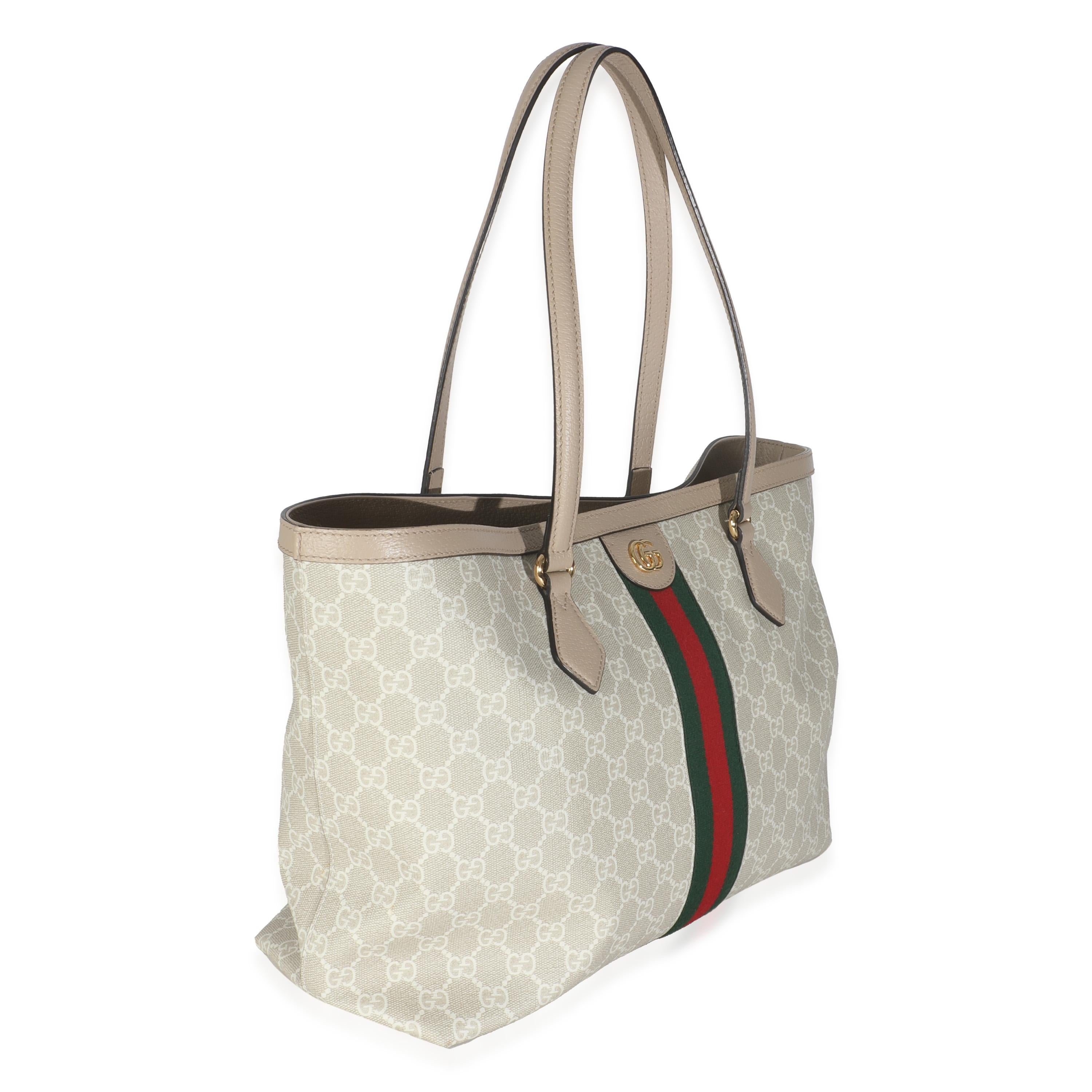 Gucci White GG Supreme Canvas Medium Ophidia Tote In Excellent Condition For Sale In New York, NY