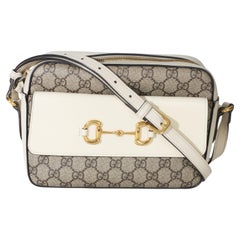 Gucci White GG Supreme Canvas Small 1955 Horsebit Shoulder Bag