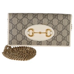 Gucci White GG Supreme Monogram Azalea Calfskin Horsebit 1955 Wallet On Chain