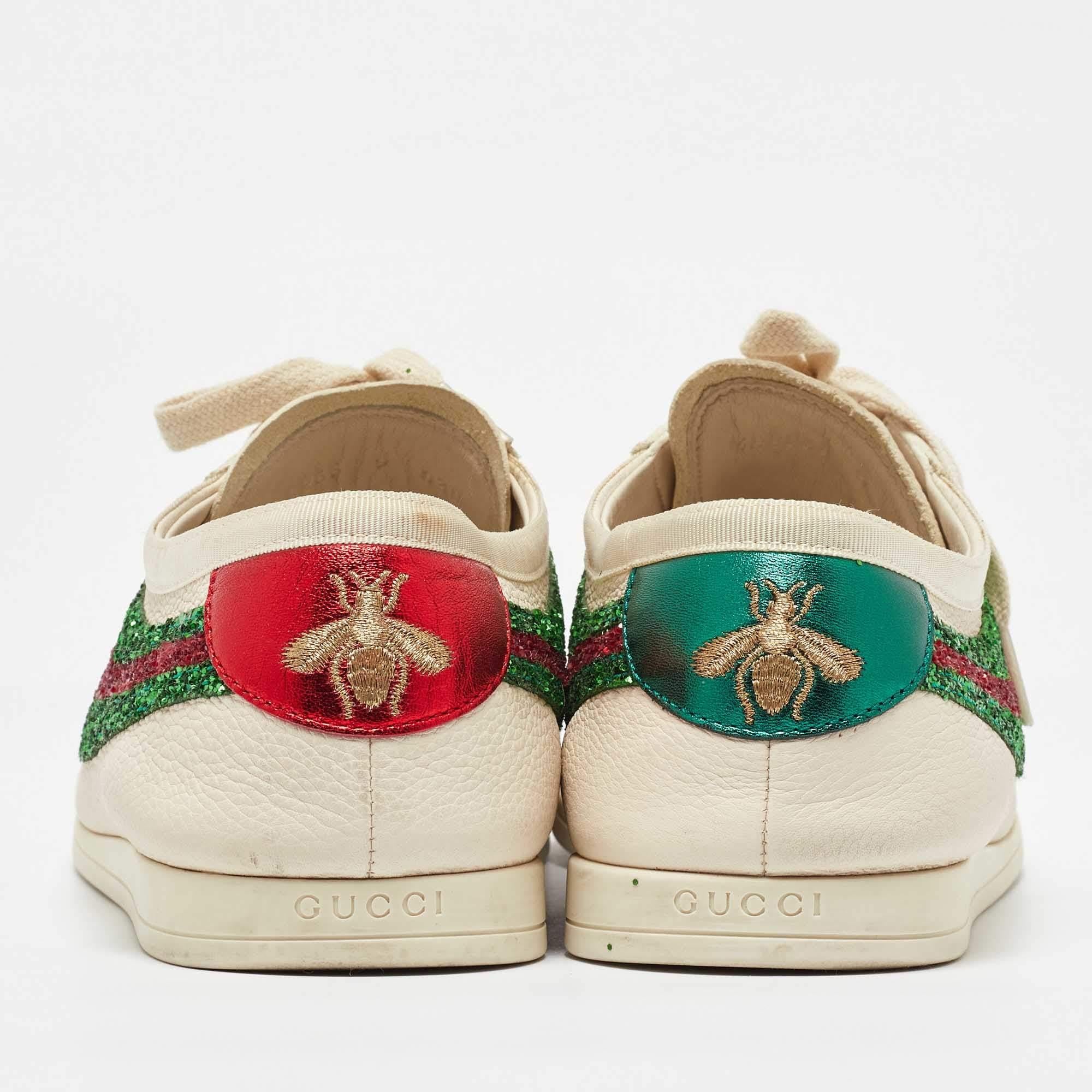Gucci Baskets Falacer à lacets en cuir et paillettes blanches, taille 43 Pour hommes en vente