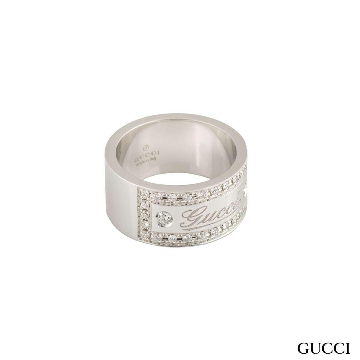 Taille ronde Gucci Bague jonc en or blanc et diamants en vente