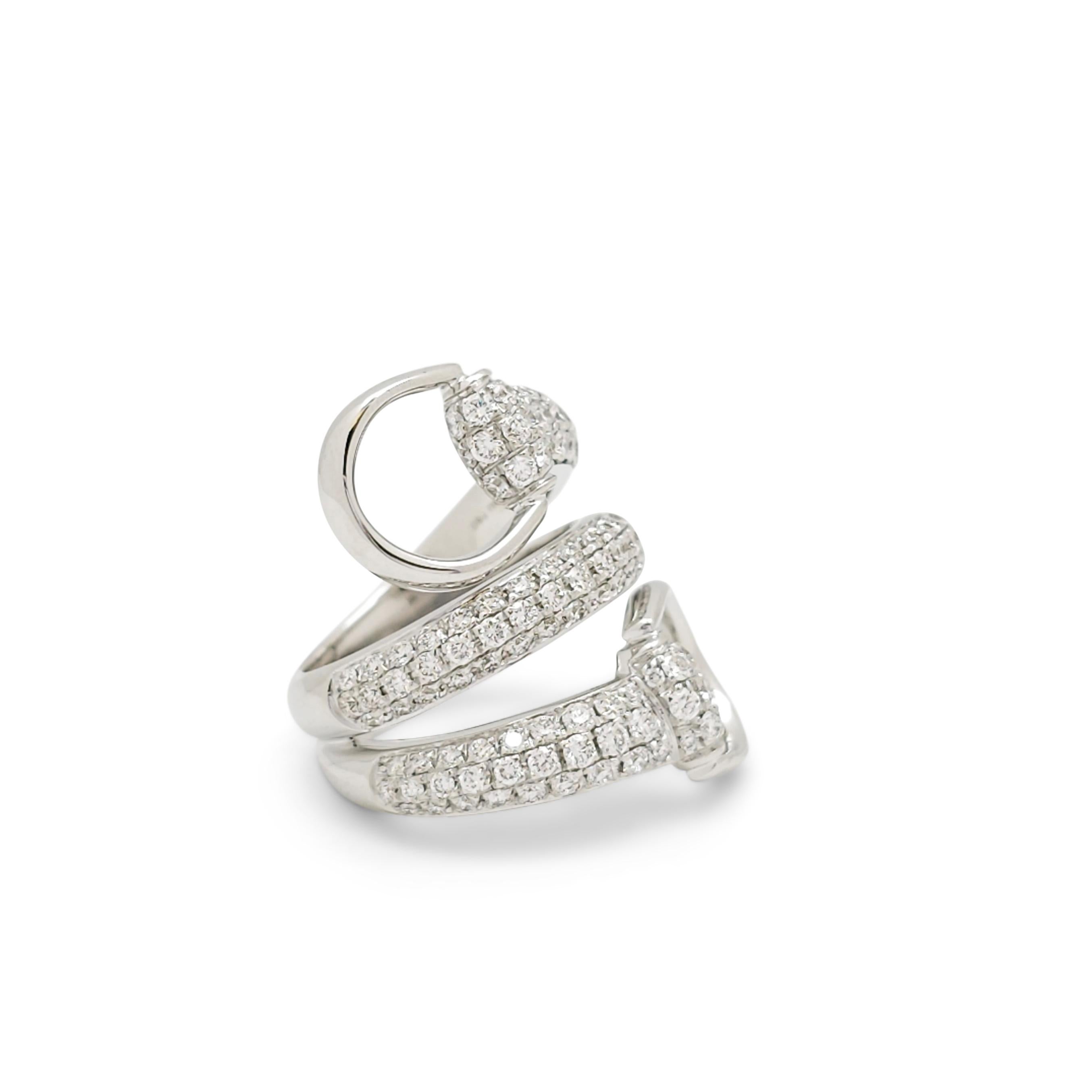 Contemporary Gucci White Gold Diamond Horsebit Contraire Ring