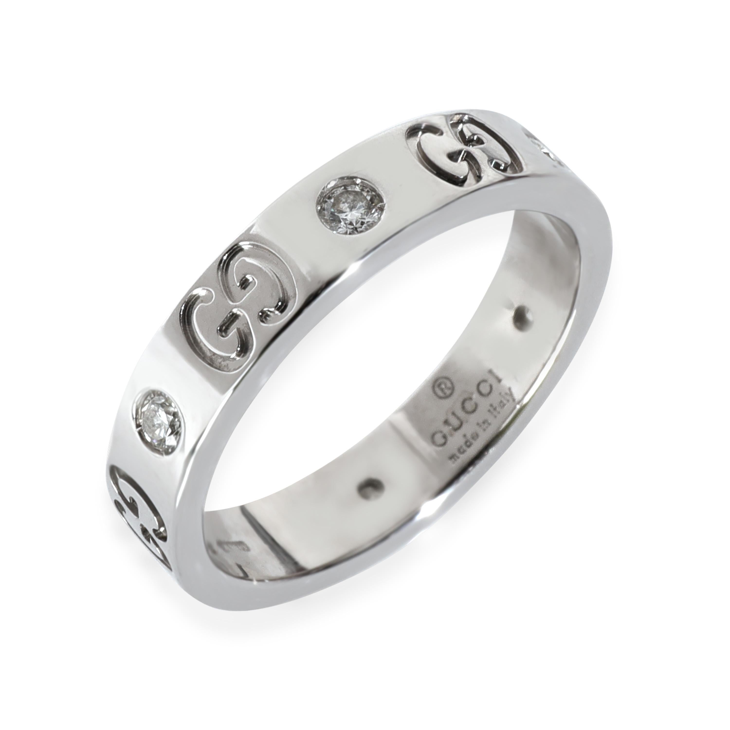 Gucci White Gold Diamond Icon Ring In Excellent Condition For Sale In New York, NY