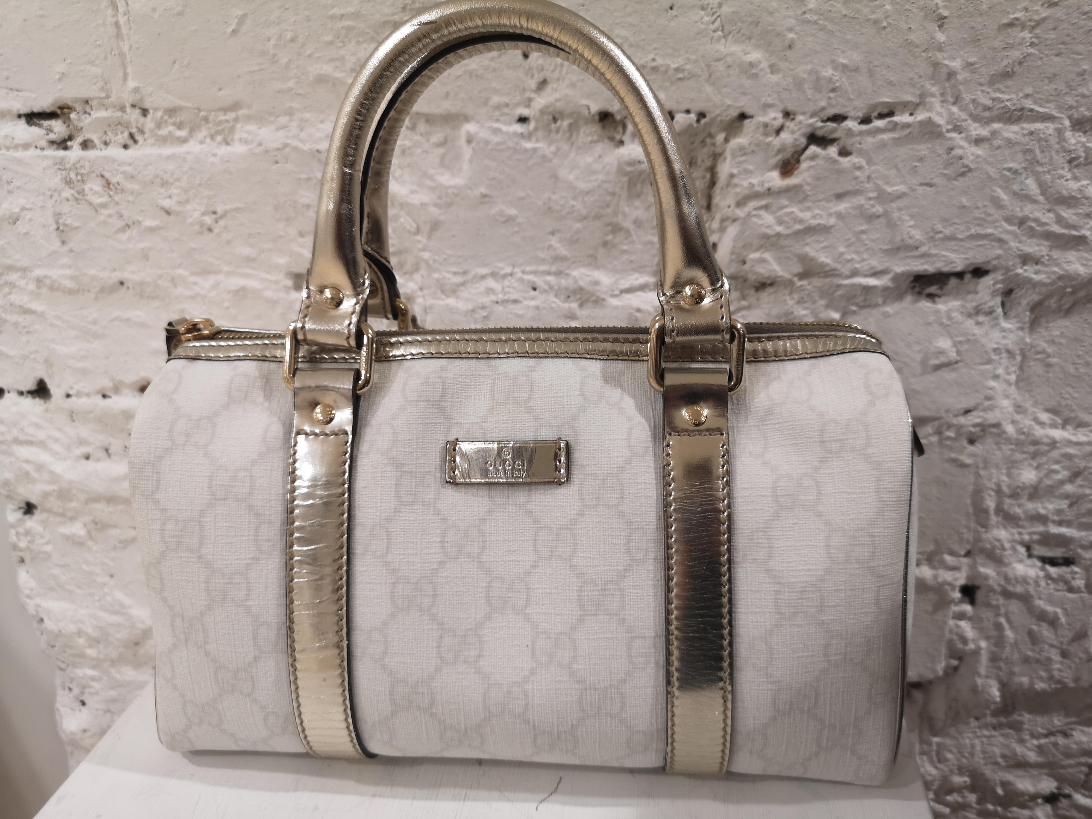 Gray Gucci white gold leather hardware speedy case bag