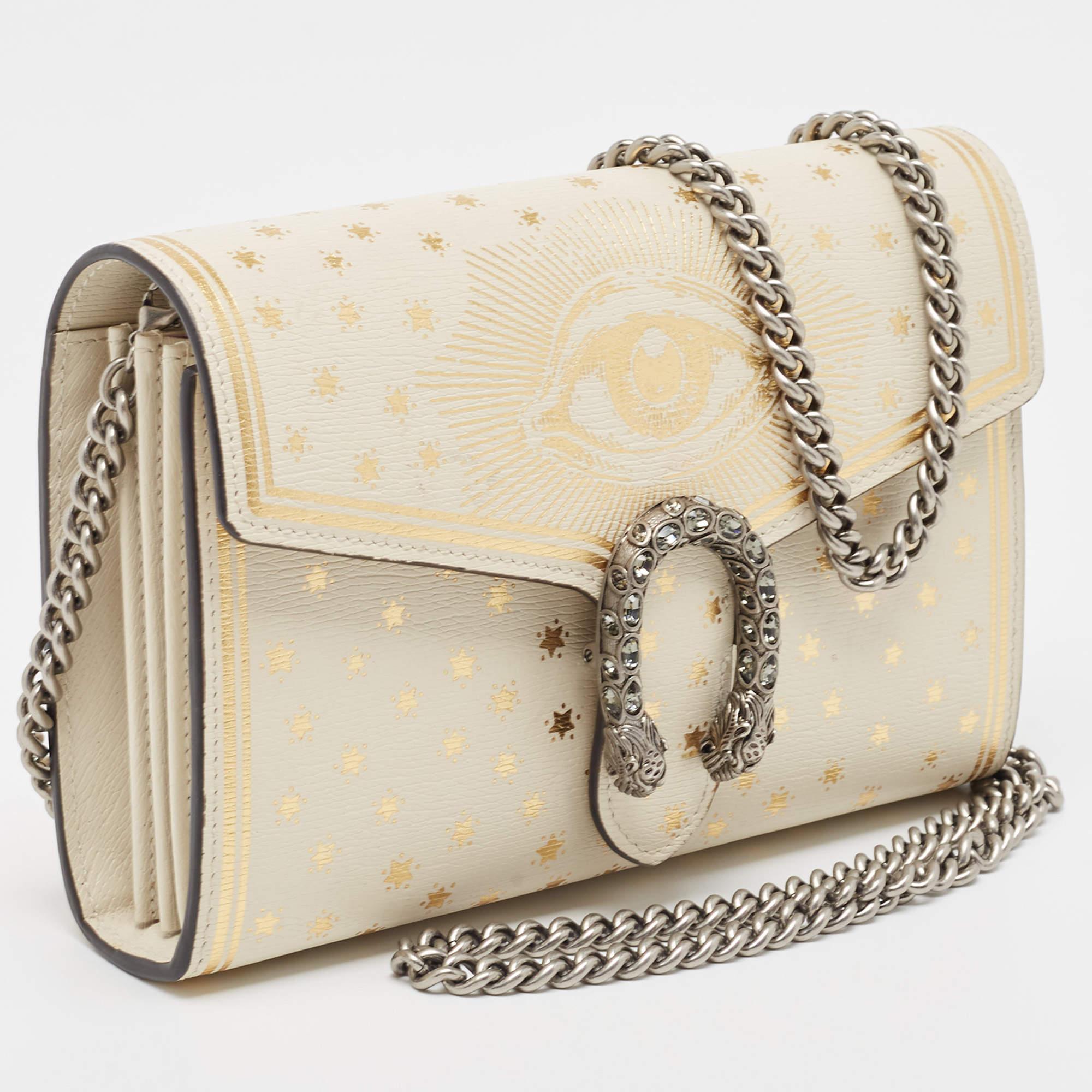 Women's Gucci White/Gold Leather Mini Dionysus Evil Eye Shoulder Bag