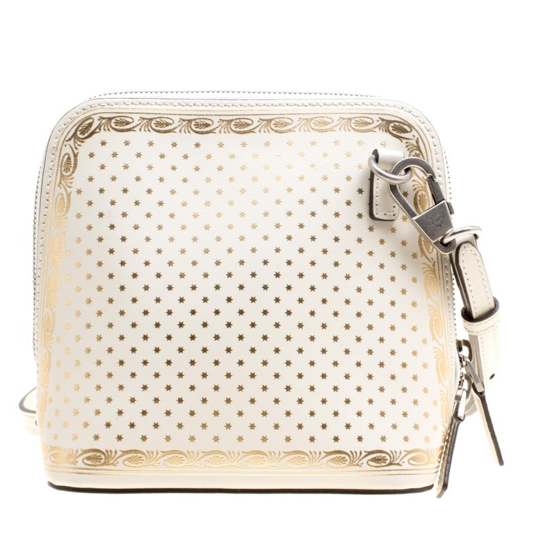 Gucci White/Gold Leather Mini Guccy Shoulder Bag For Sale at 1stDibs
