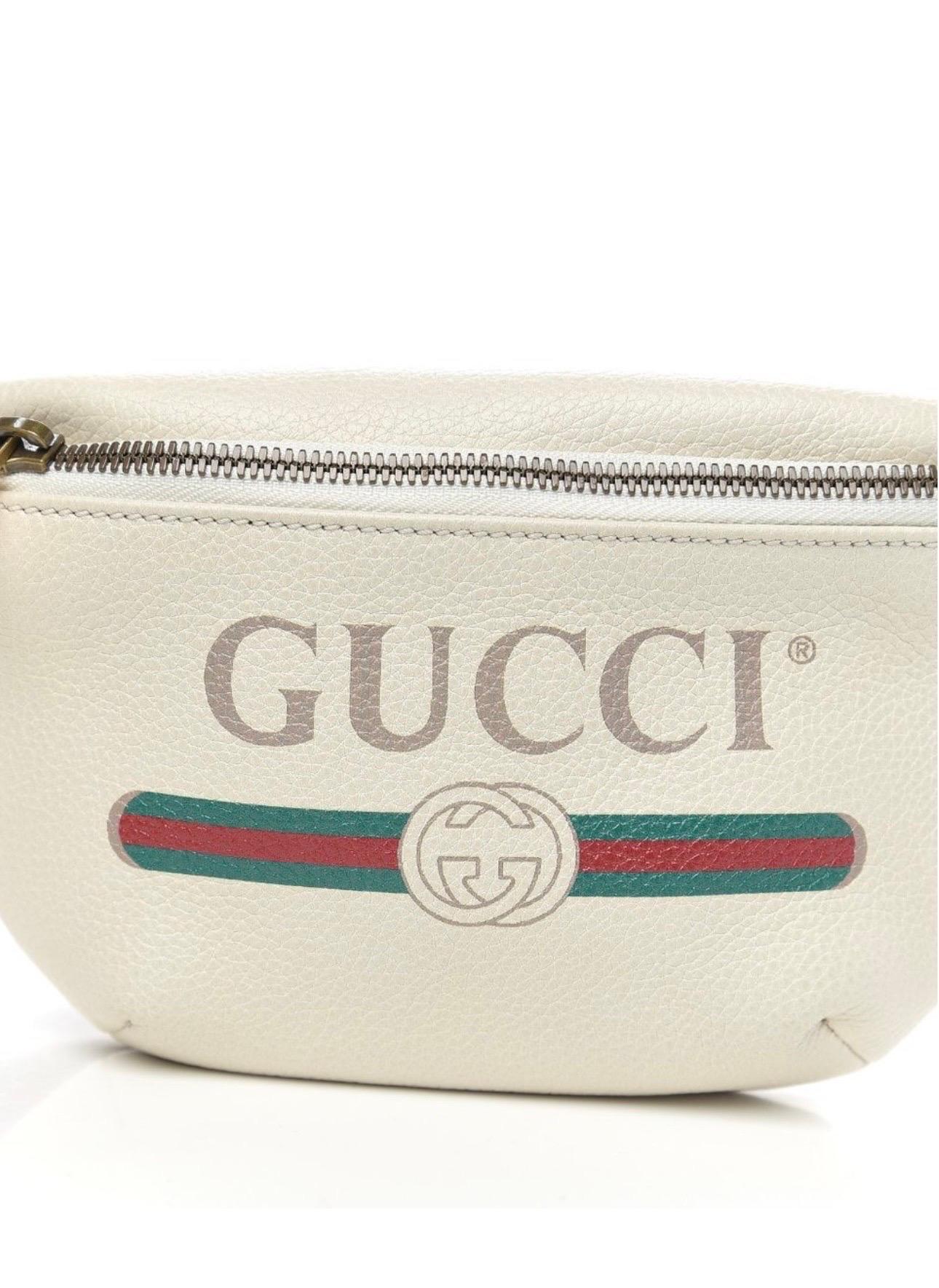 Gucci White Graind Calf Skin Leather Logo crossbody bag, Logo Belt Bag 7