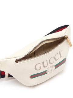 Gucci White Graind Calf Skin Leather Logo crossbody bag, Logo Belt Bag