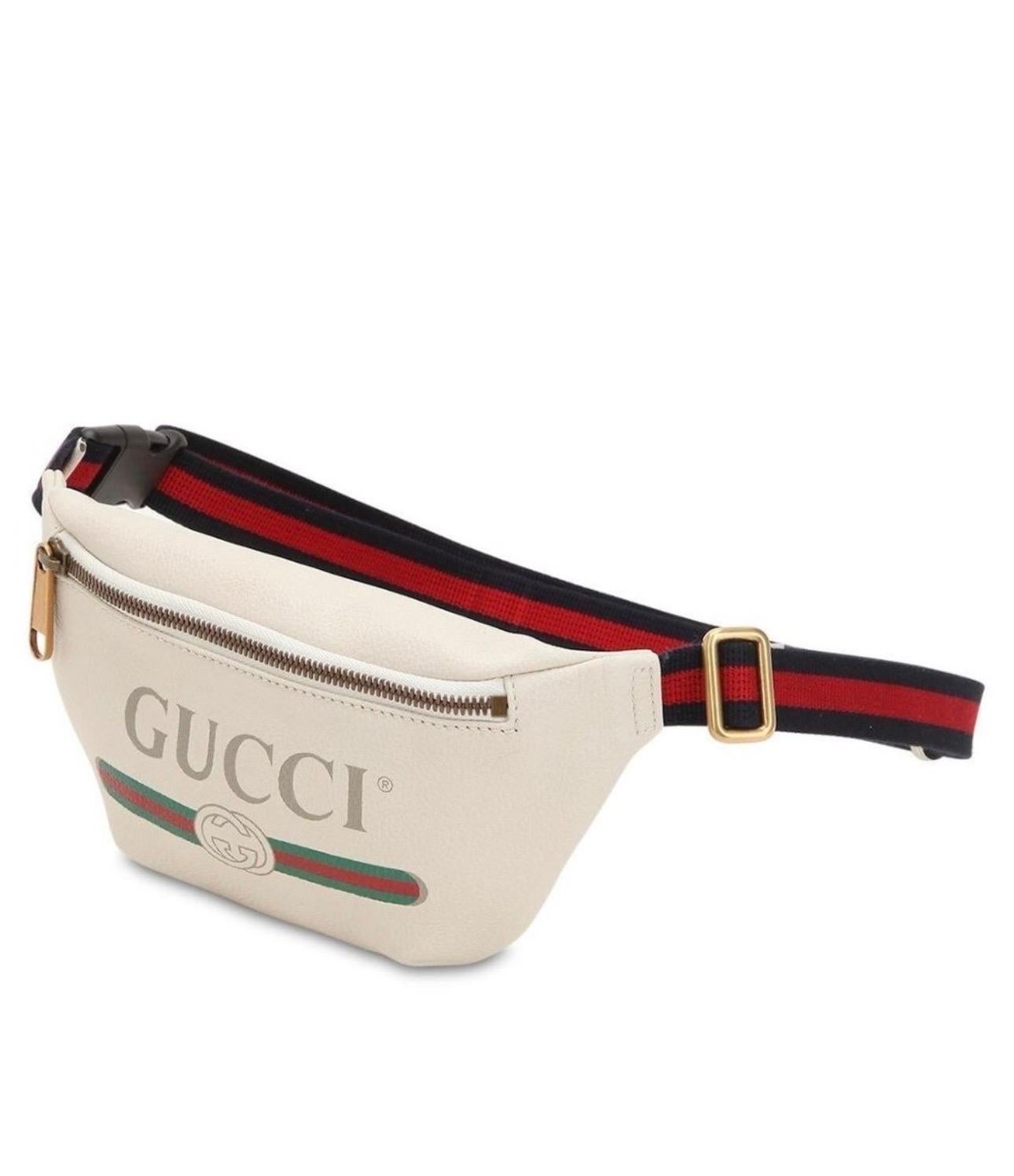 Gucci White Graind Calf Skin Leather Logo crossbody bag, Logo Belt Bag 2