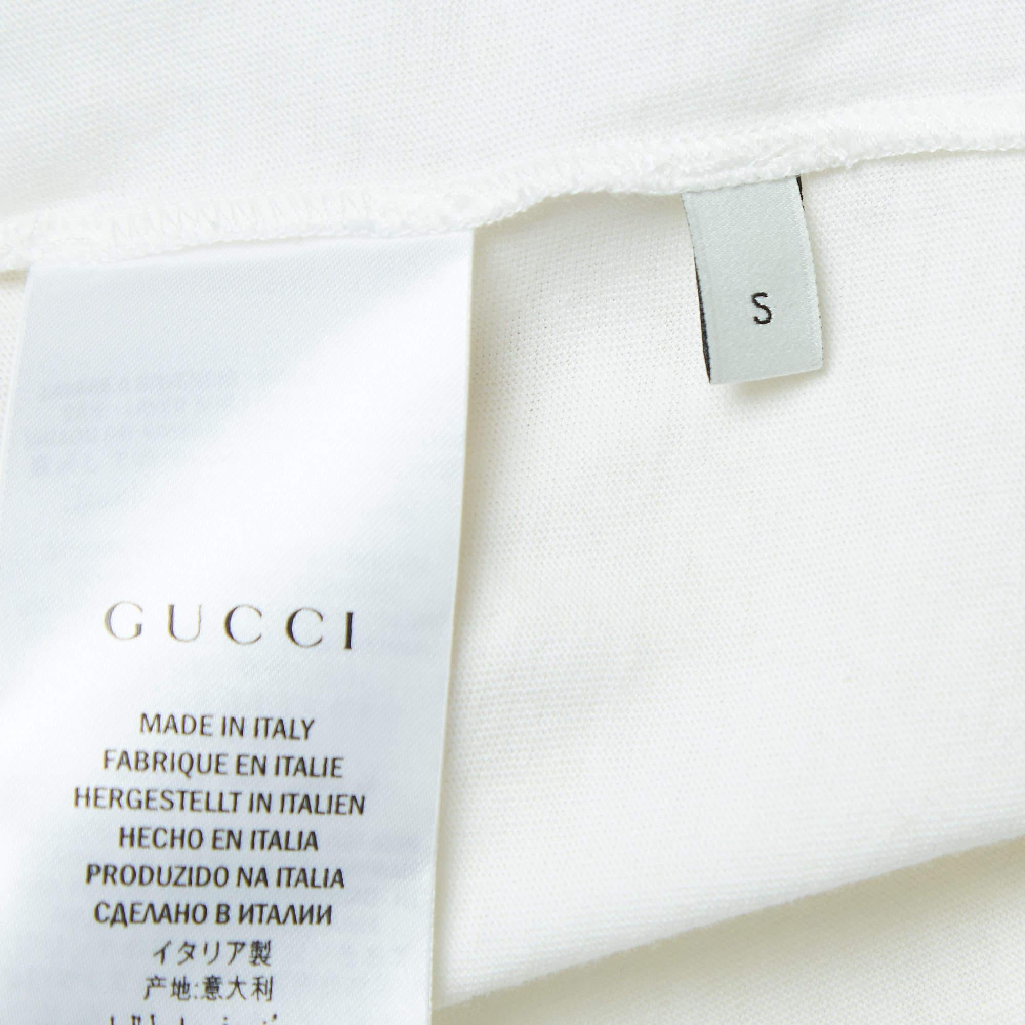 Women's Gucci White Graphic Print Cotton T-Shirt S For Sale
