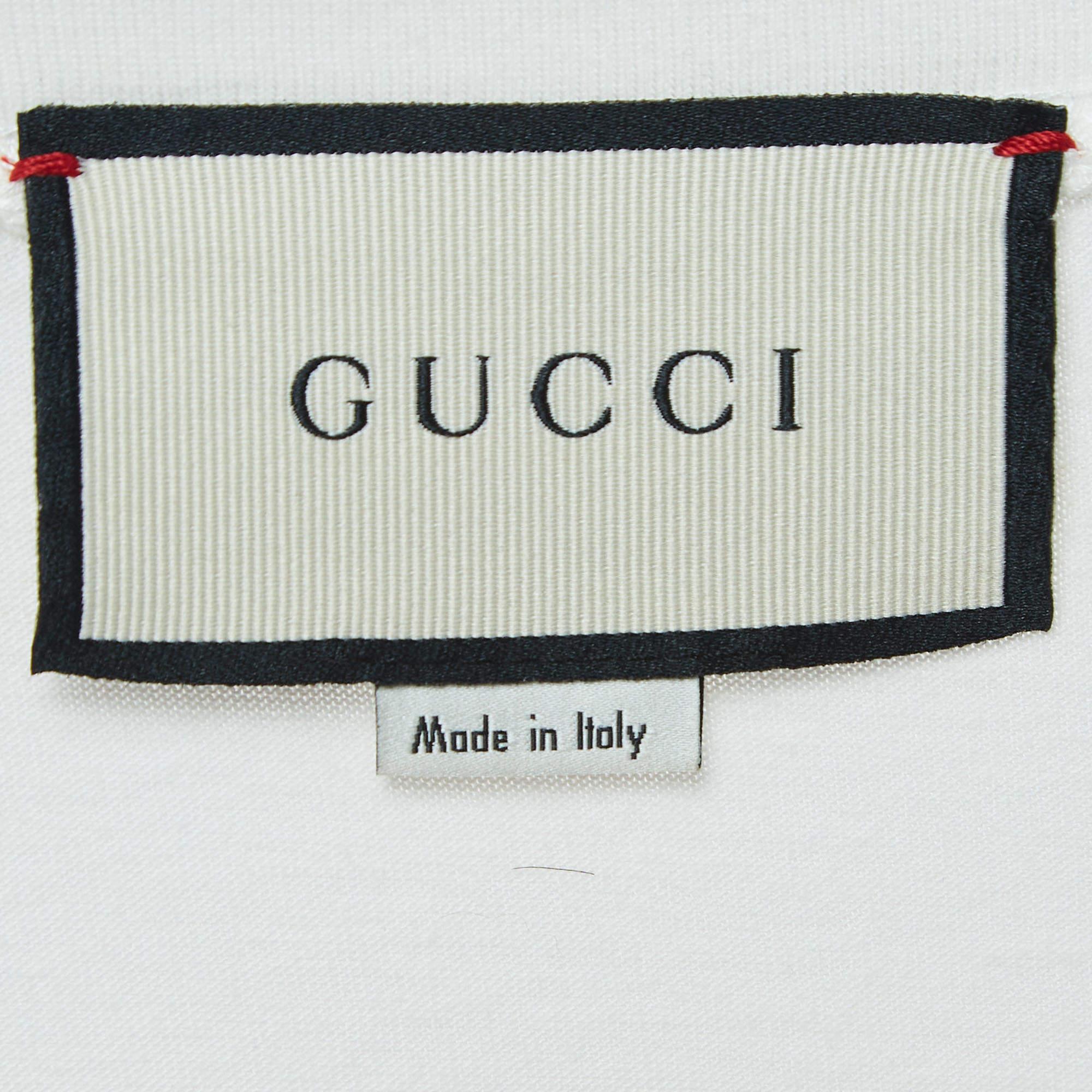 T-shirt Gucci imprimé graphique blanc S en vente 1