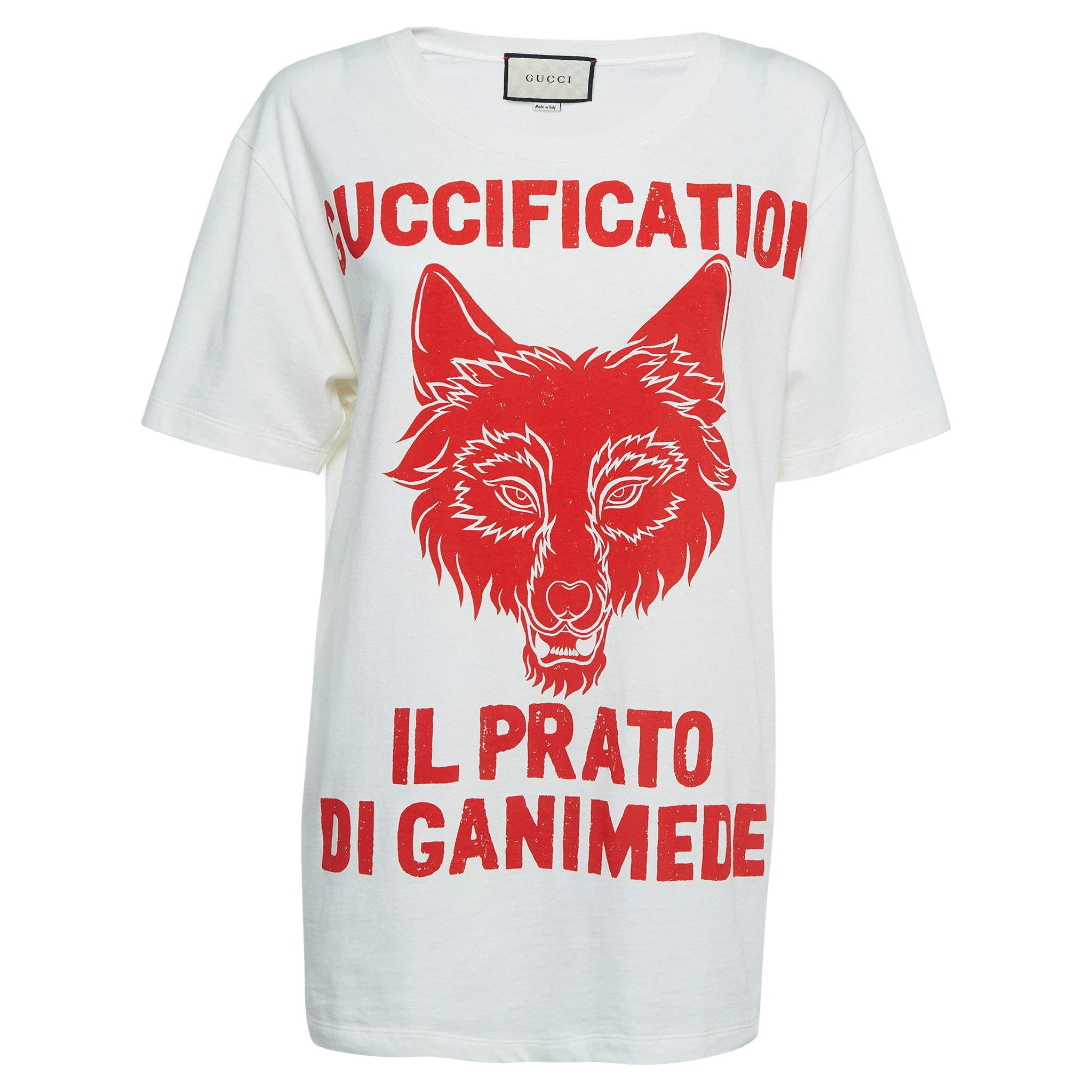T-shirt Gucci imprimé graphique blanc S en vente