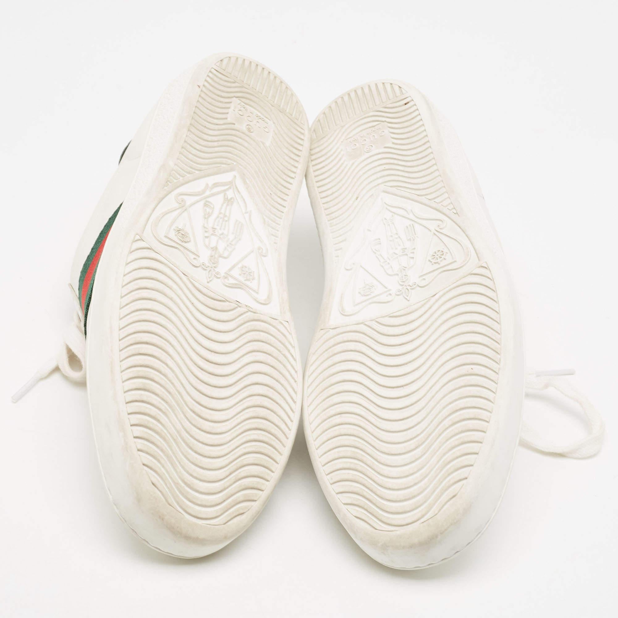Gucci White/Green Cro Embossed and Leather Ace Sneakers Size 38 In Good Condition For Sale In Dubai, Al Qouz 2