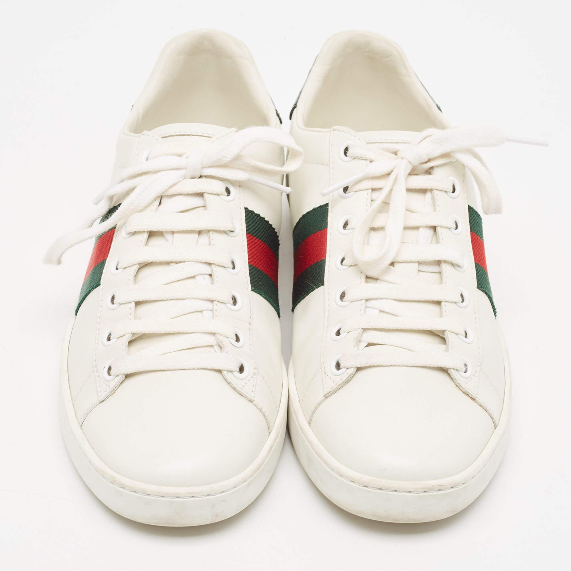 Gucci White/Green Cro Embossed and Leather Ace Sneakers Size 38 For Sale 1
