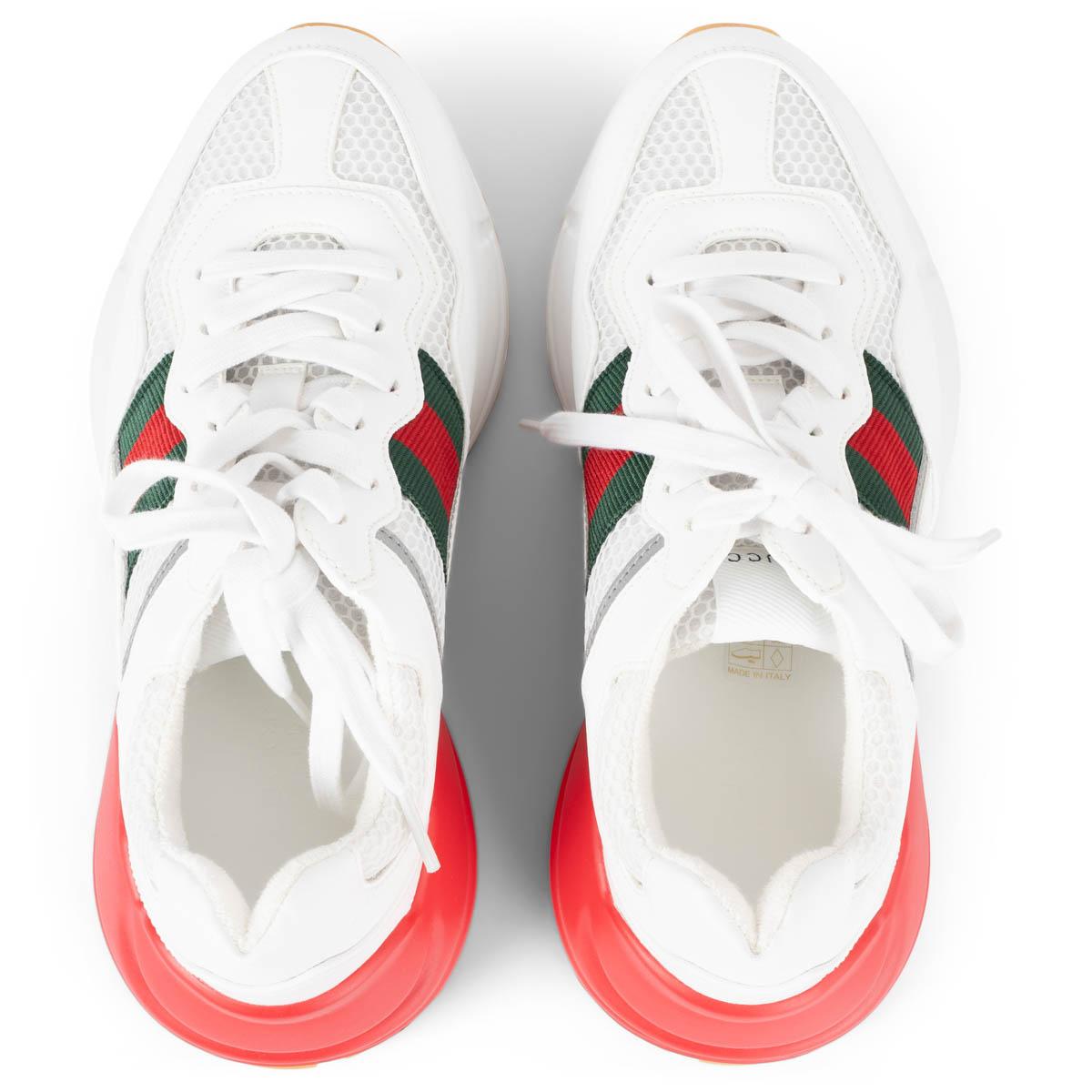 Gray GUCCI white green red leather RYTHON Sneakers Shoes 36.5 For Sale