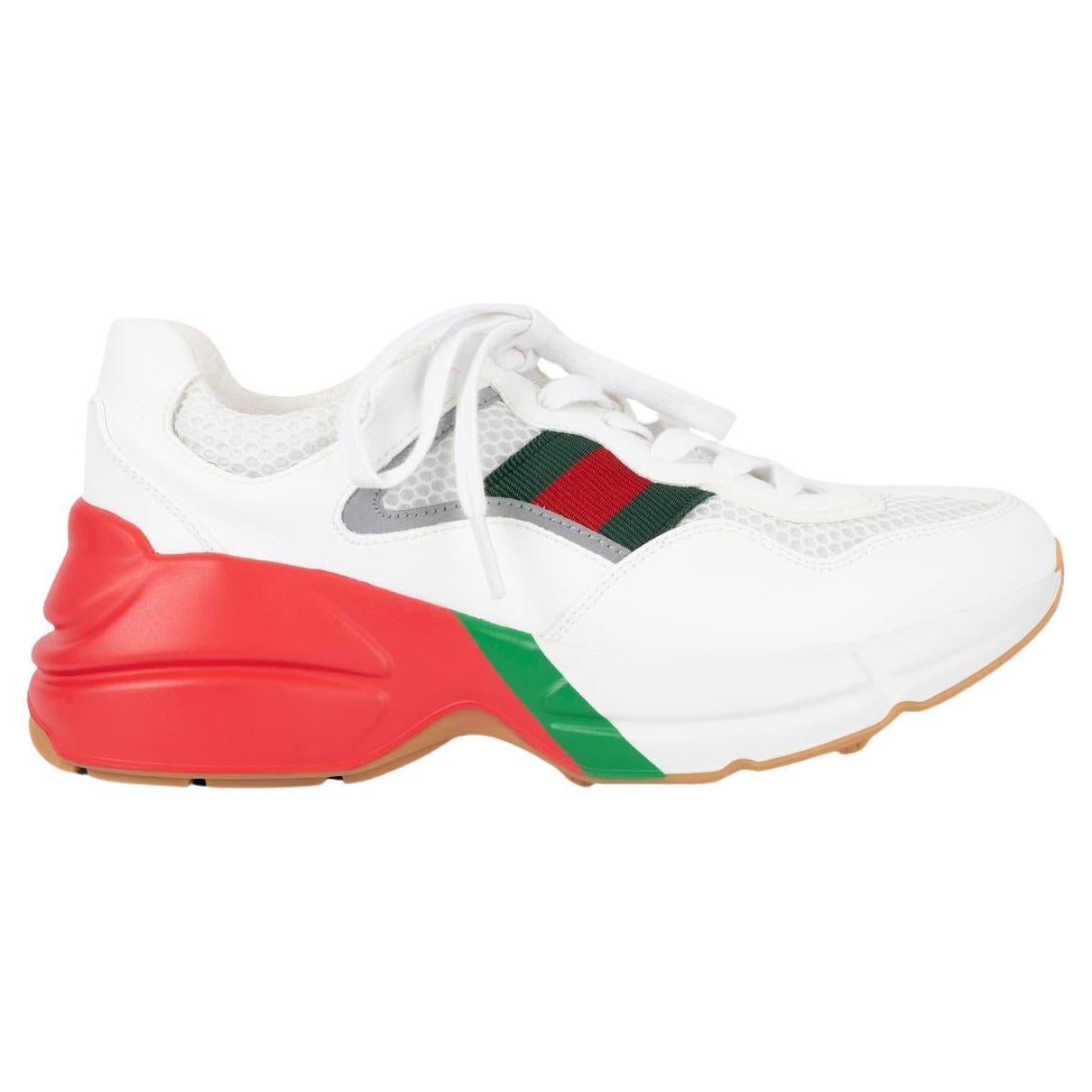 GUCCI white green red leather RYTHON Sneakers Shoes 36.5 For Sale