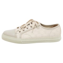 Gucci White/Grey GG Canvas and Leather Low Top Sneakers Size 43