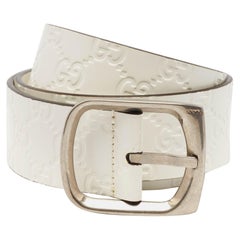 Gucci White Guccissima Leather Buckle Belt 90 CM
