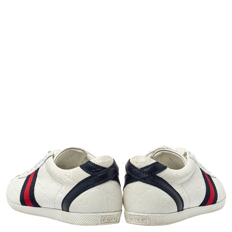 Gucci White Guccissima Leather Lace Up Sneakers Size 37.5 For Sale at  1stDibs