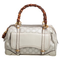 Gucci Weiße Guccissima Boston Tasche aus Leder mit mittlerem Bambus