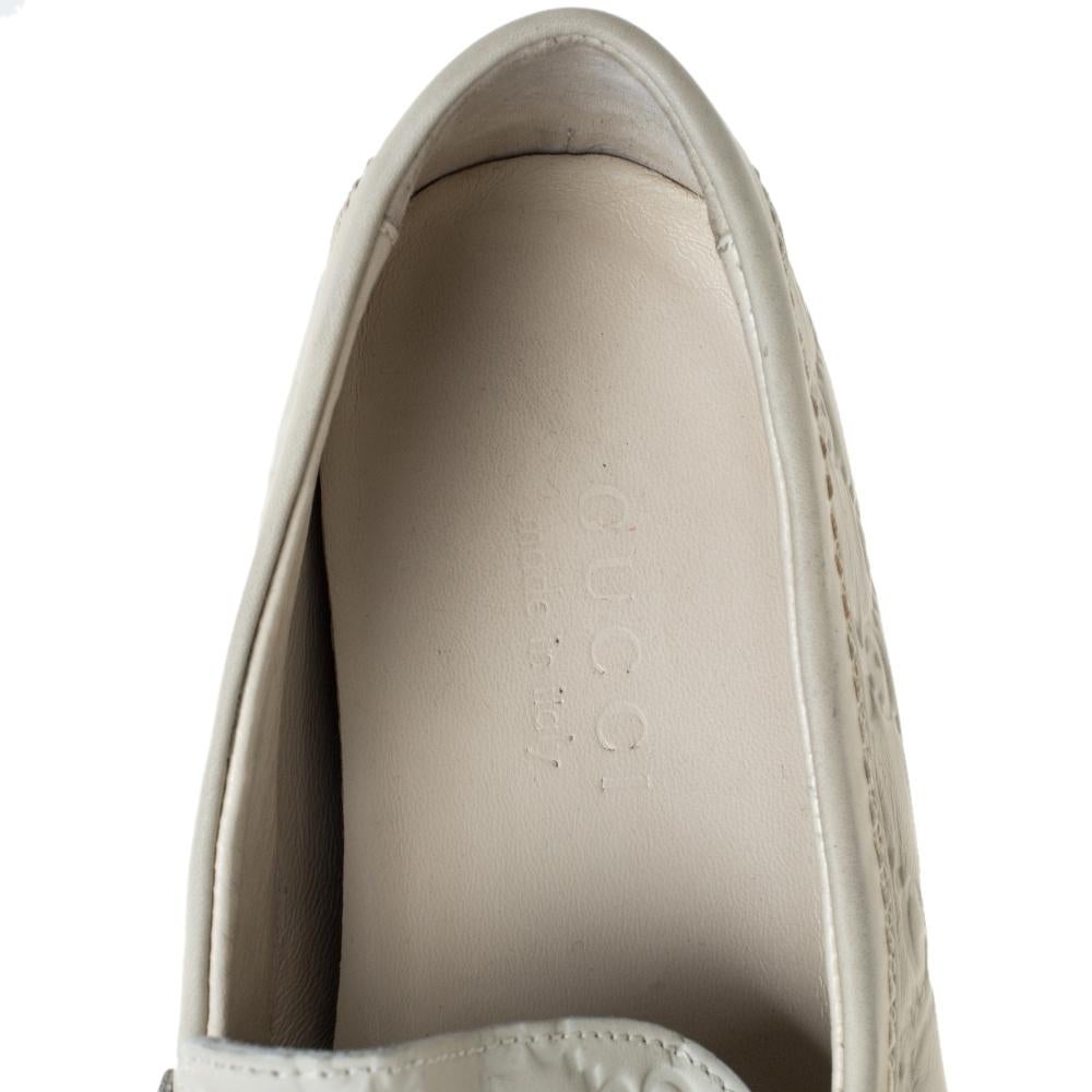 Men's Gucci White Guccissima Leather Penny Loafers Size 42.5