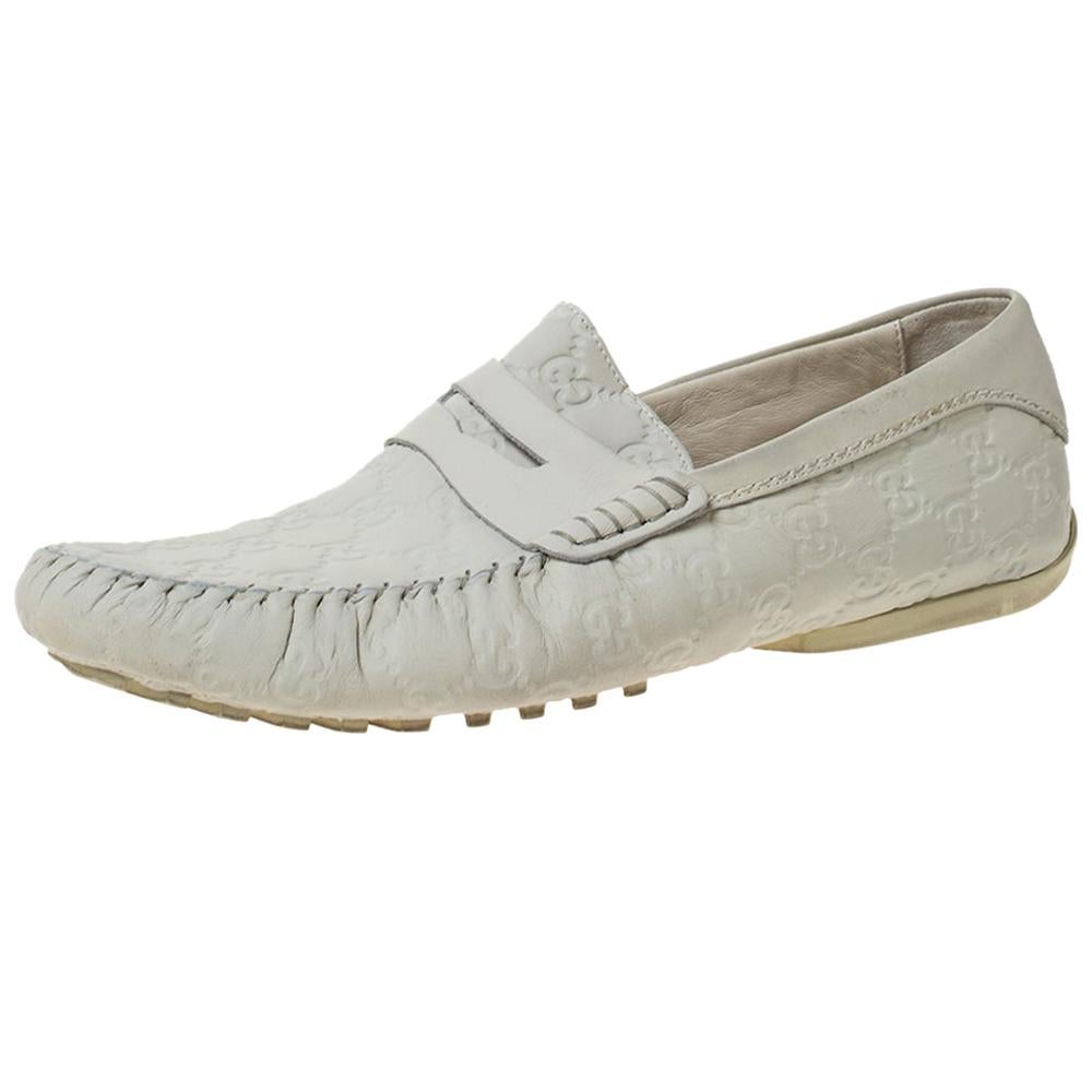 Gucci White Guccissima Leather Penny Loafers Size 42.5