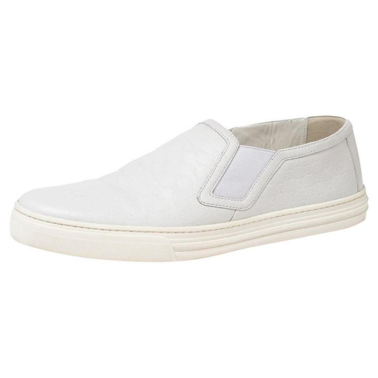 Gucci White Guccissima Leather Slip On Sneakers Size 40 For Sale at 1stDibs
