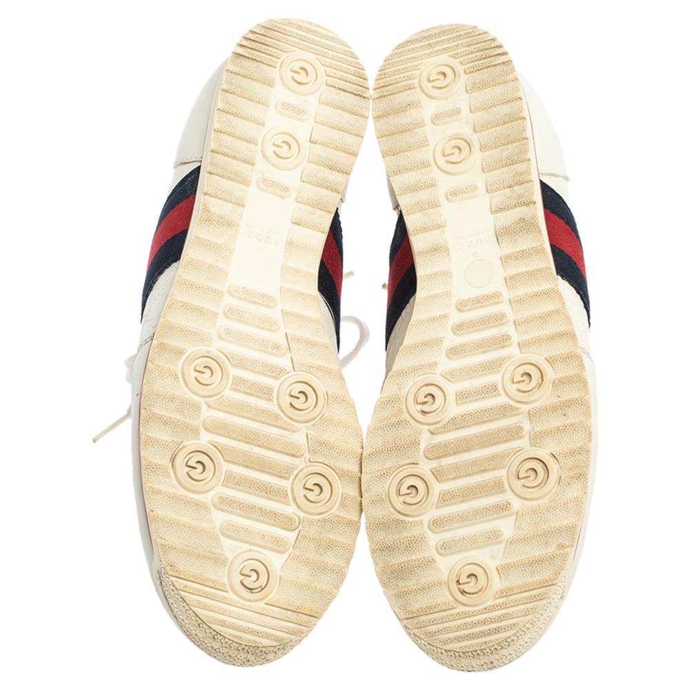Women's Gucci White Guccissima Leather Web Detail Low Top Sneakers Size 39