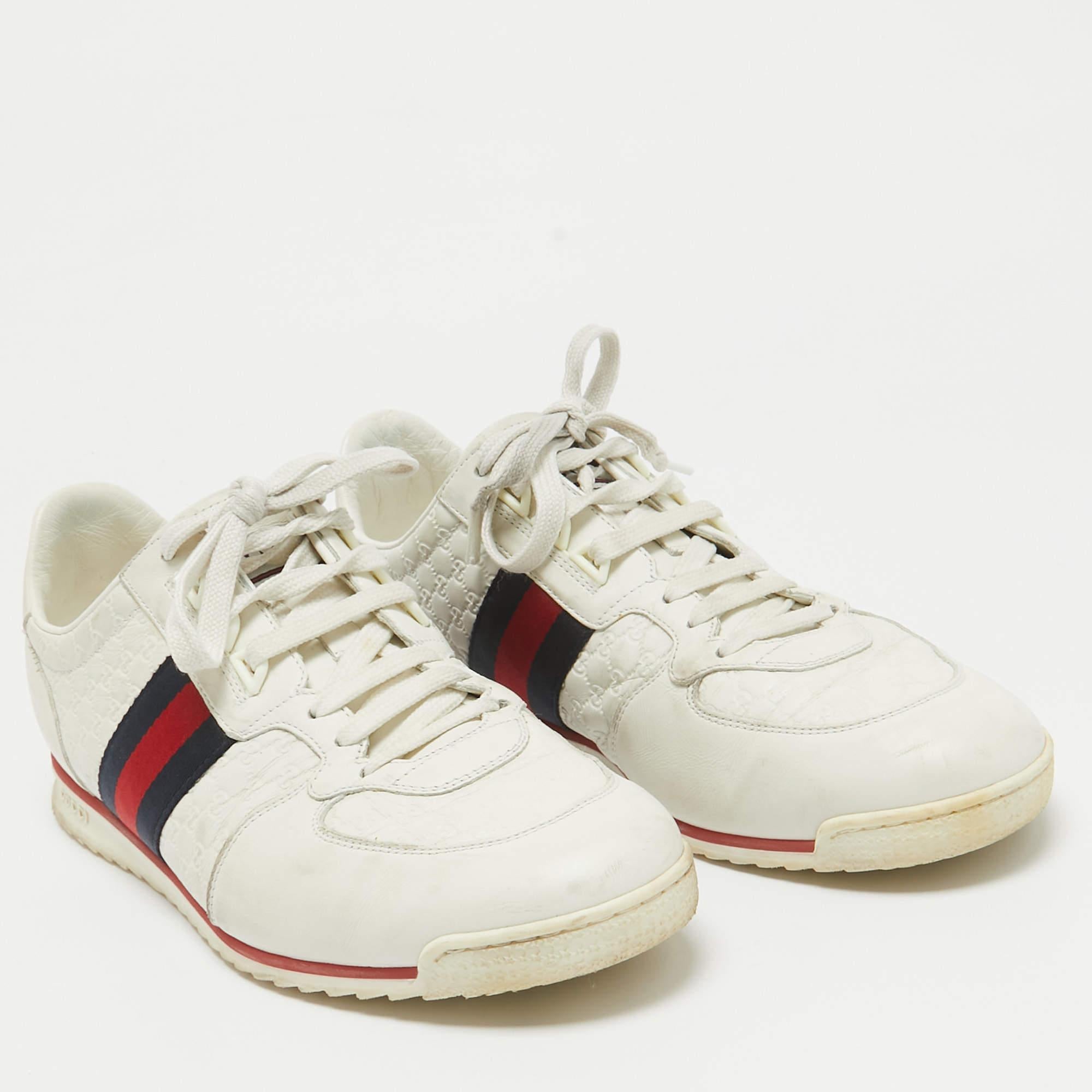 Gucci Weiß Guccissima Leder Web Detail Low Top Turnschuhe Größe 43 Herren im Angebot