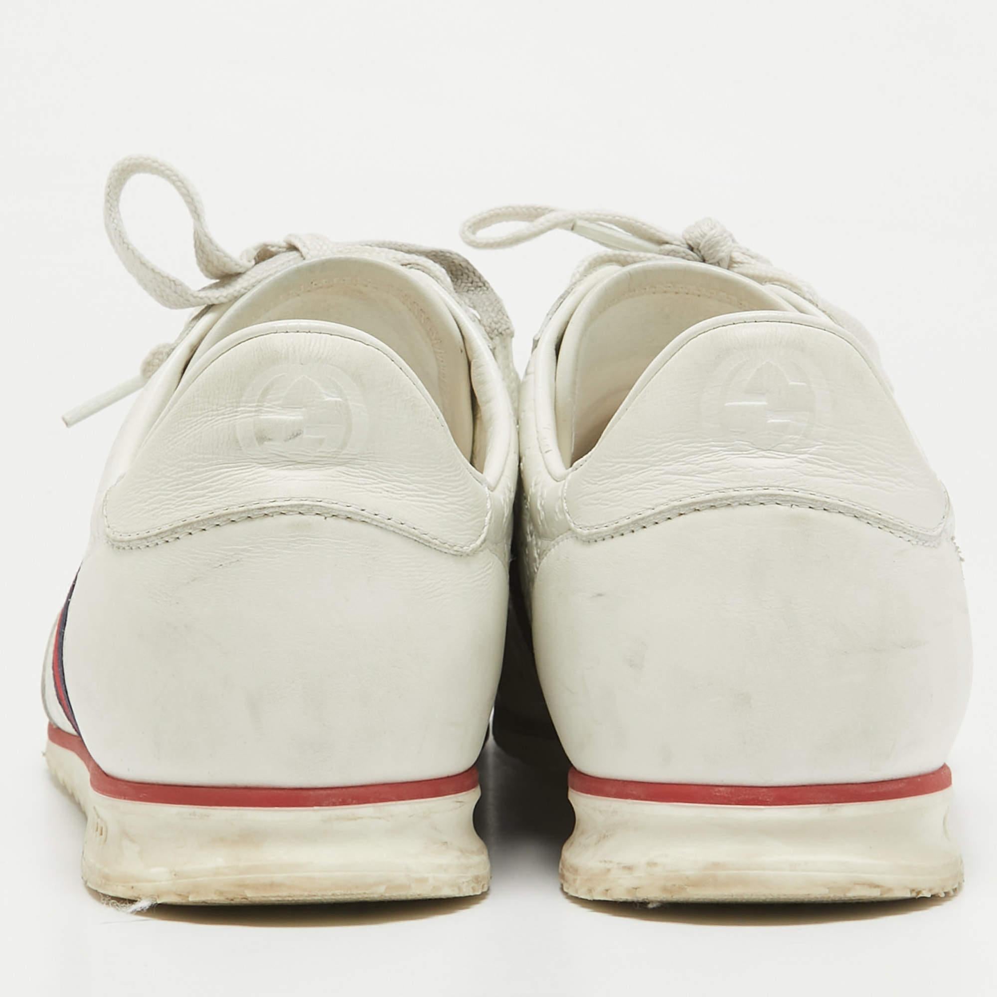 Gucci Weiß Guccissima Leder Web Detail Low Top Turnschuhe Größe 43 im Angebot 1