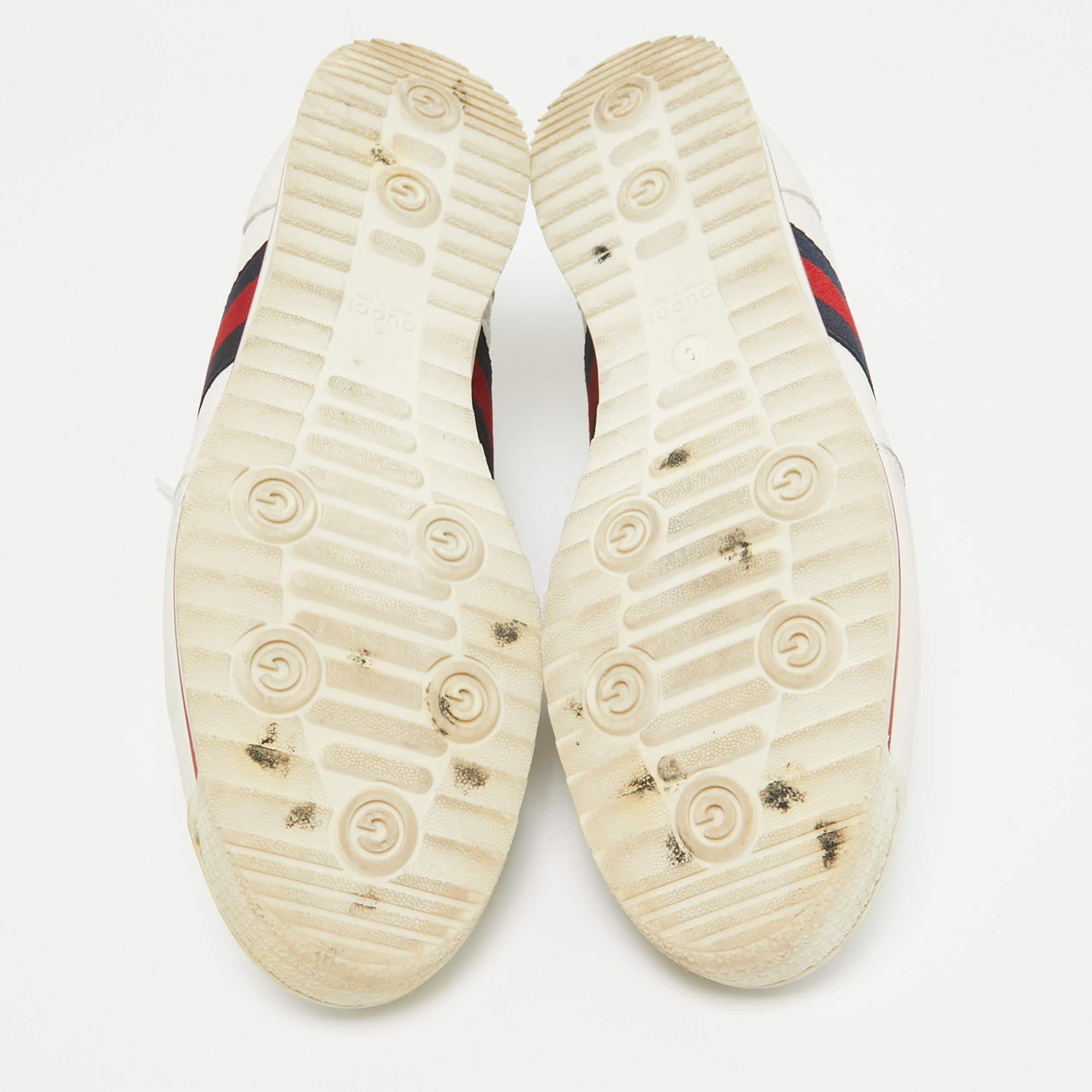 Gucci Weiß Guccissima Leder Web Detail Low Top Turnschuhe Größe 43 im Angebot 2