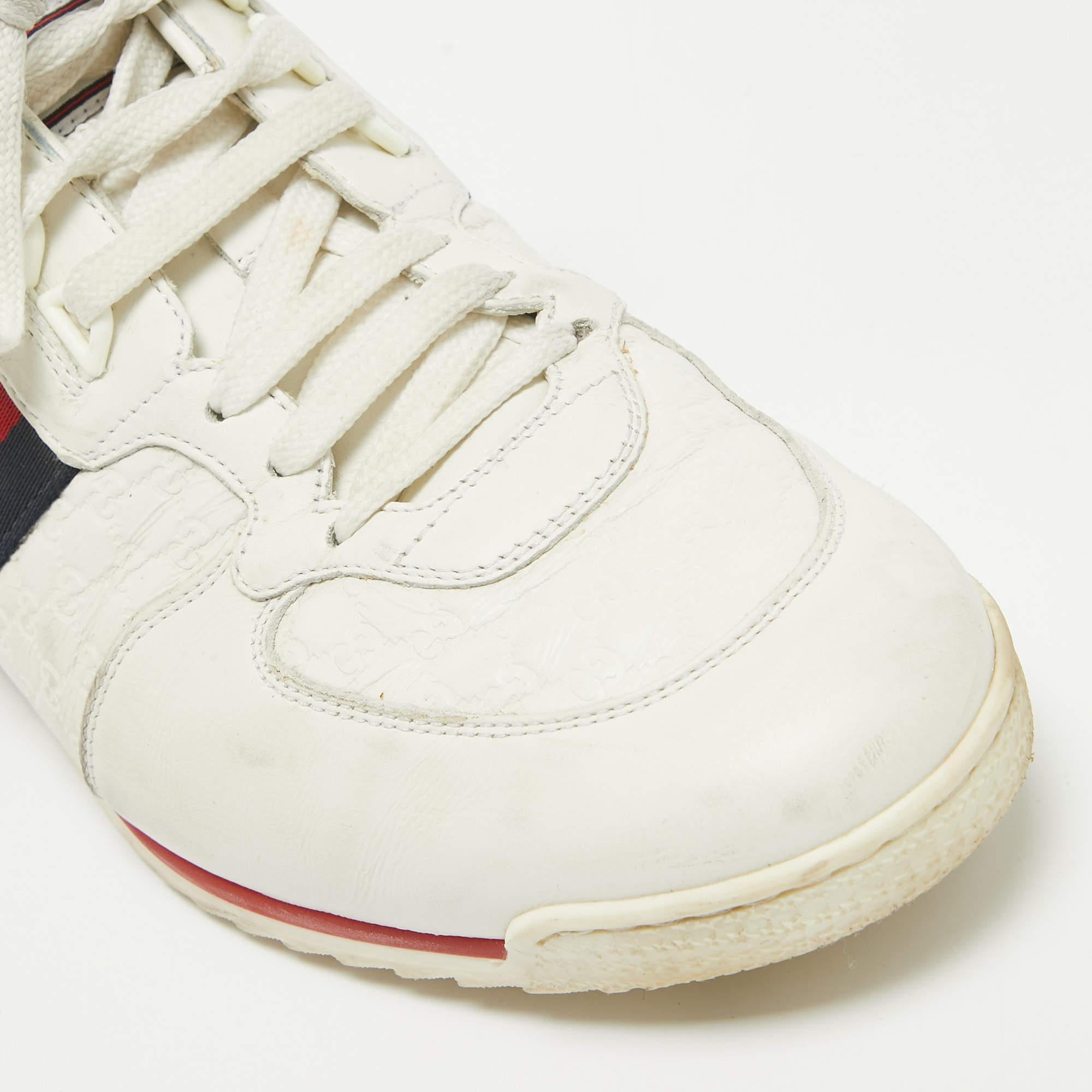 Gucci Weiß Guccissima Leder Web Detail Low Top Turnschuhe Größe 43 im Angebot 4