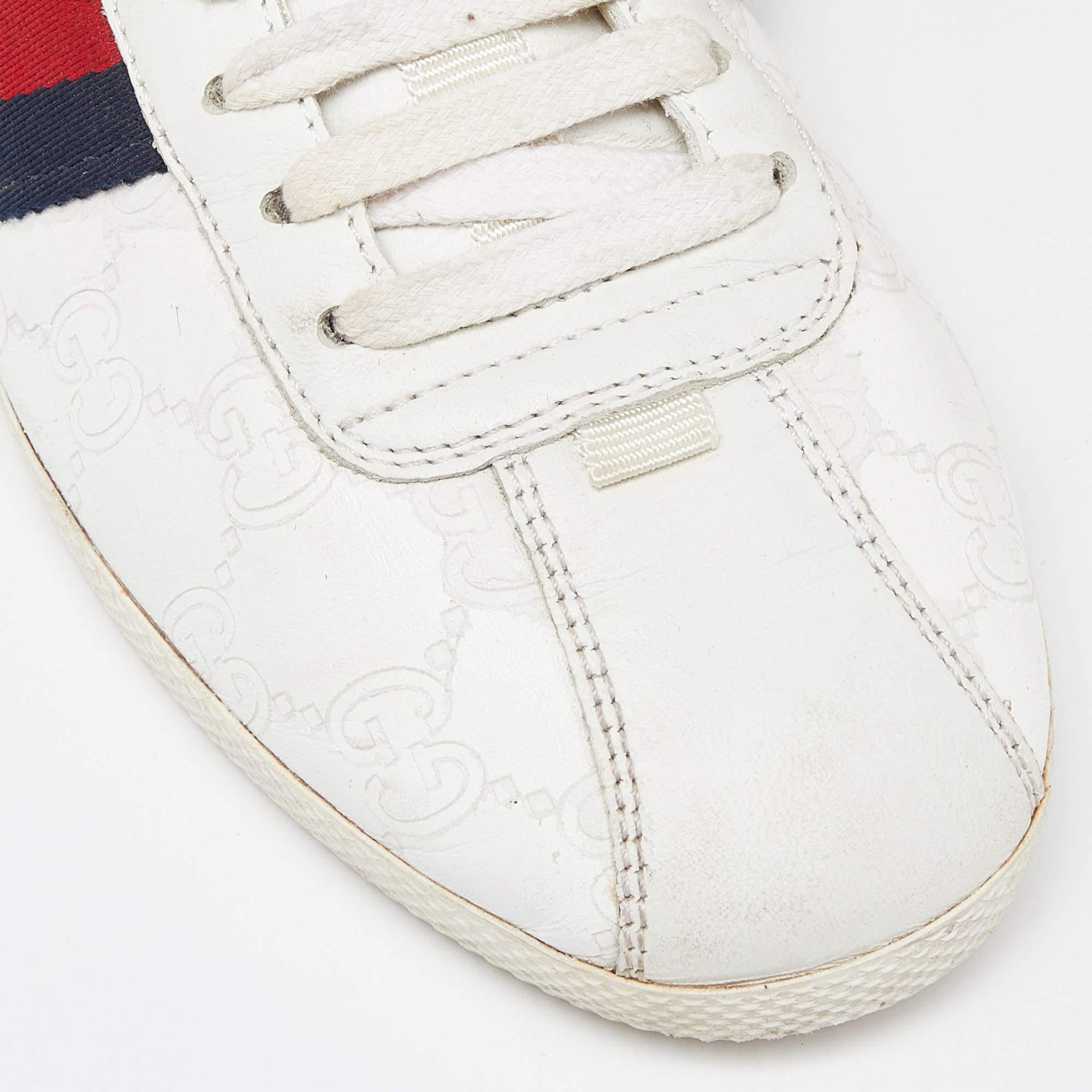 Women's Gucci White Guccissima Leather Web Low Top Sneakers Size 37 For Sale
