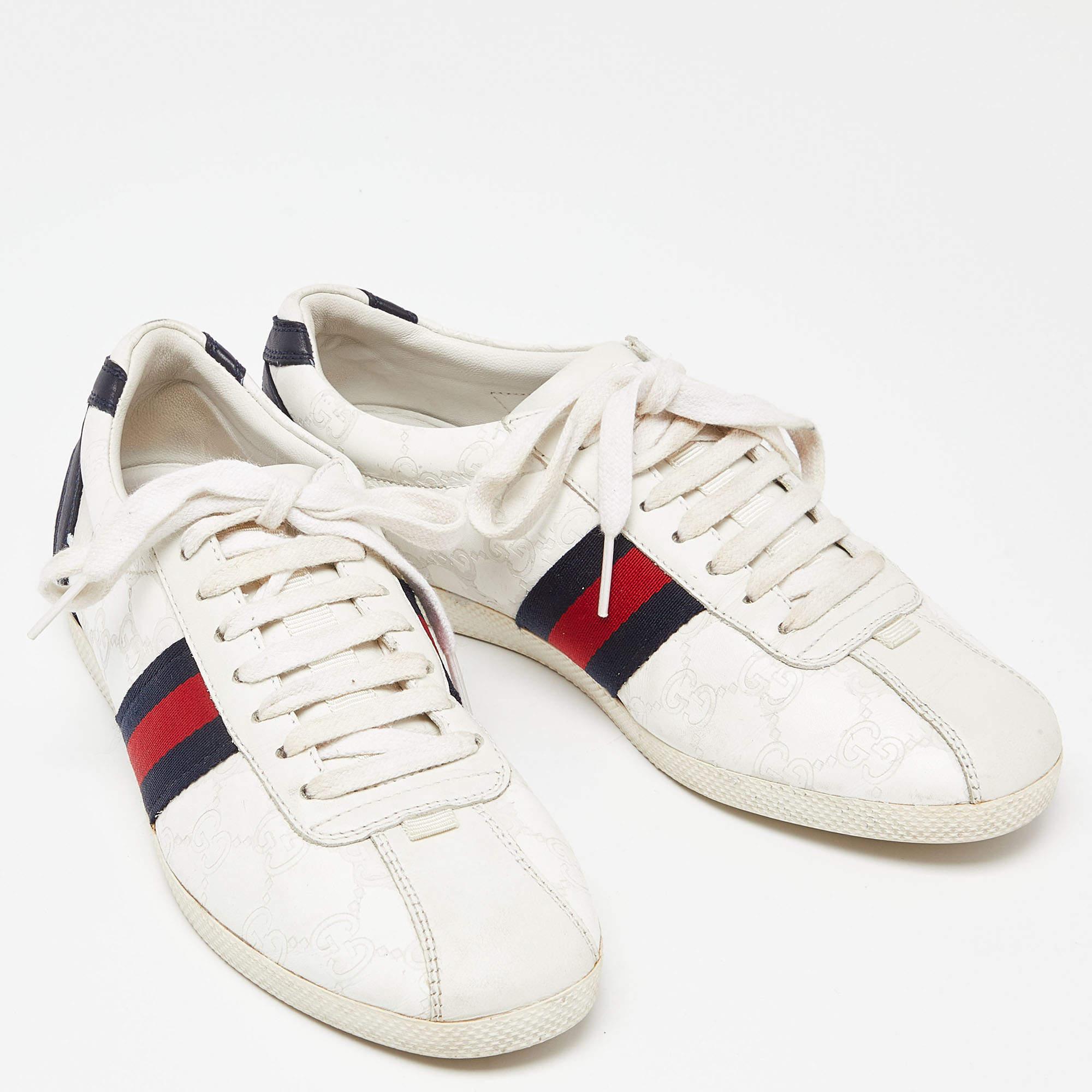 Gucci White Guccissima Leather Web Low Top Sneakers Size 37 For Sale 1