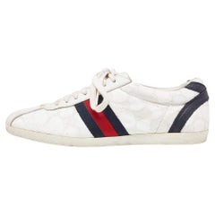 Used Gucci White Guccissima Leather Web Low Top Sneakers Size 37