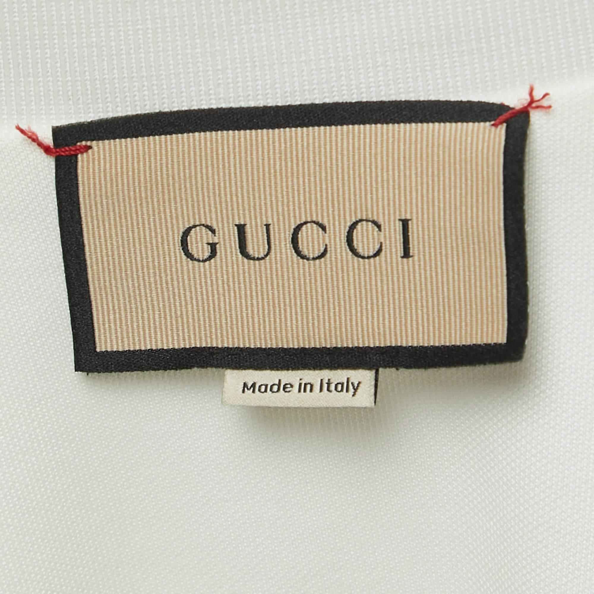 Gucci White Knit Interlocking G Web Detailed Mini Polo Dress M For Sale 2