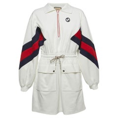 Gucci White Knit Interlocking G Web Detailed Mini Polo Dress M