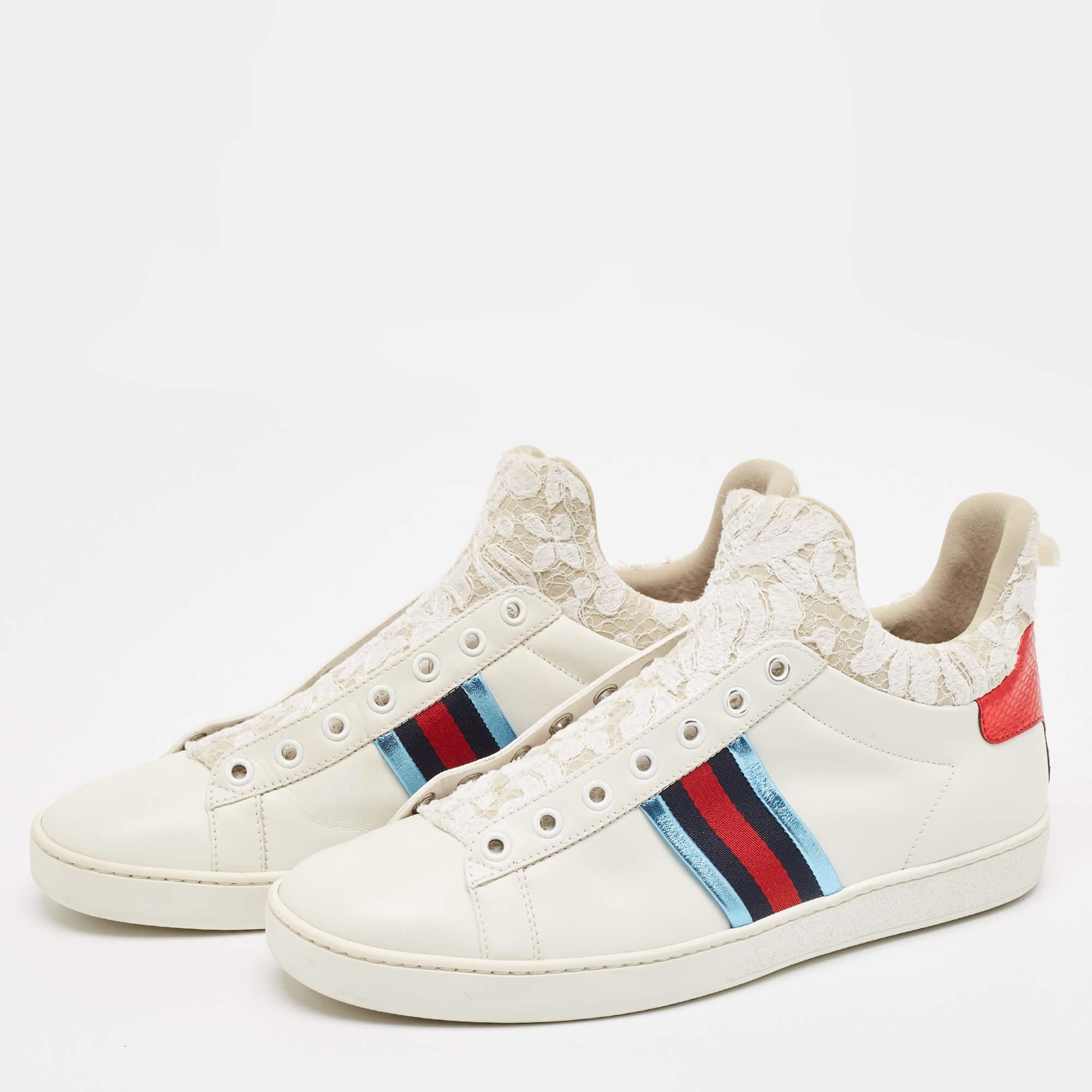 Bringing both ease and fashion in full are these Gucci white sneakers. They are designed using only the best materials for high durability. Wear them on long days for a luxe style without compromising on the comfort factor.