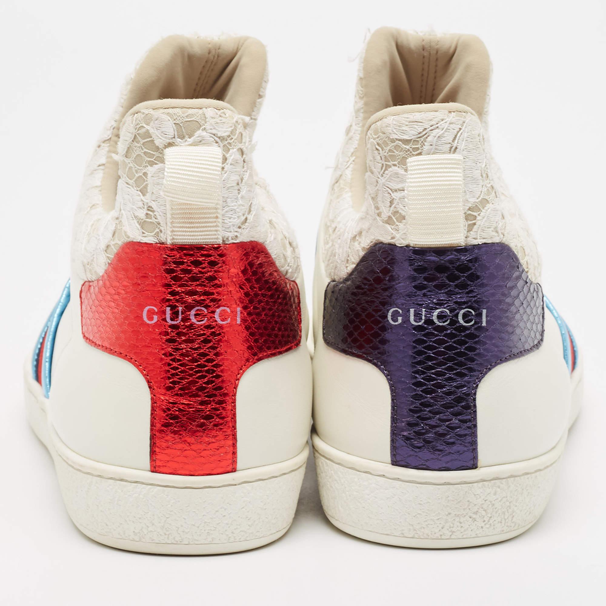Gucci White Lace and Leather Ace Slip On Sneakers Size 39.5 1