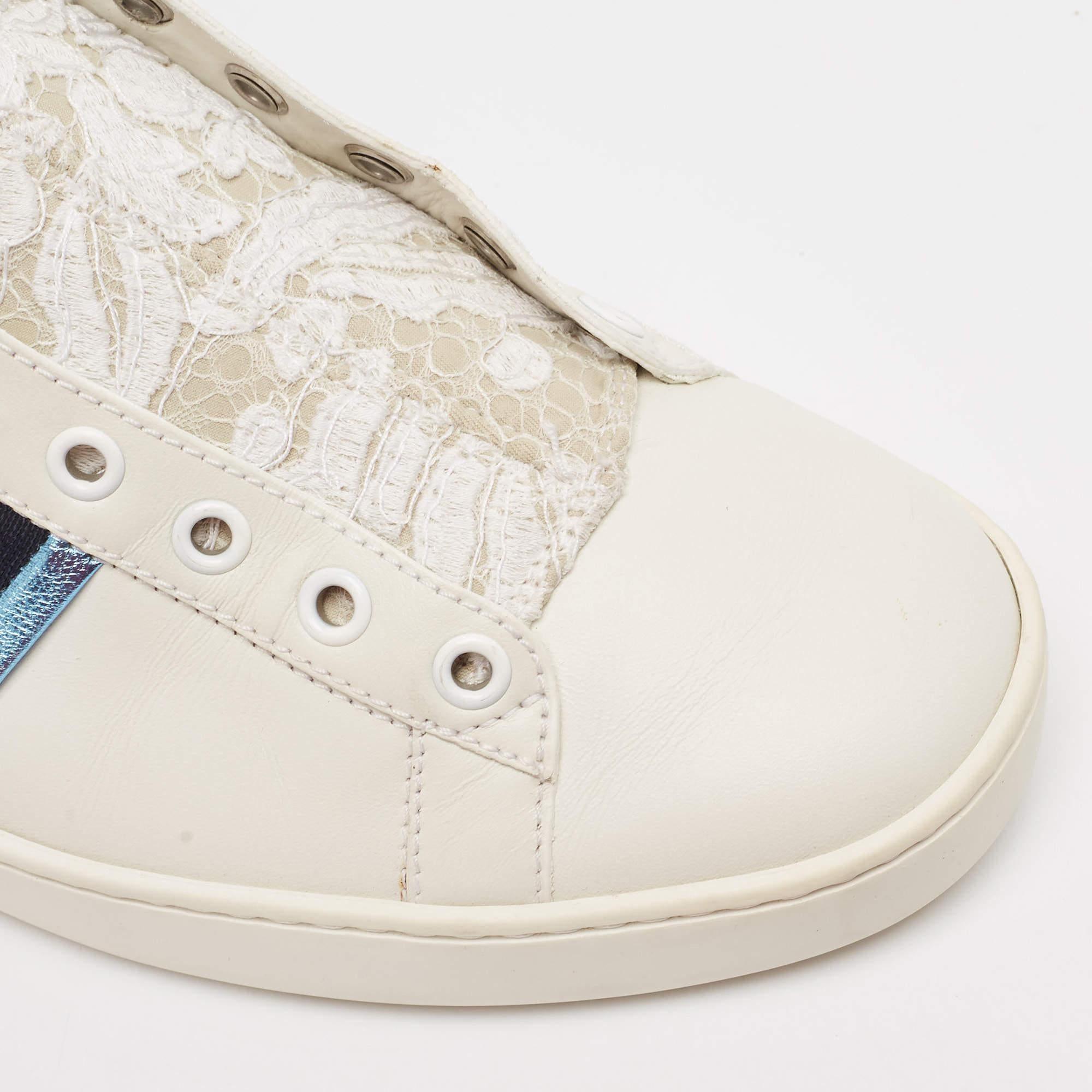 Gucci White Lace and Leather Ace Slip On Sneakers Size 39.5 4
